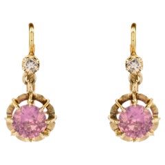 Antique French 20th Century Purple Sapphire Diamonds 18 Karat Yellow White Gold Earrings