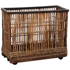 French 20th Century Rectangular Baker’s Wicker Basket with Black Accents