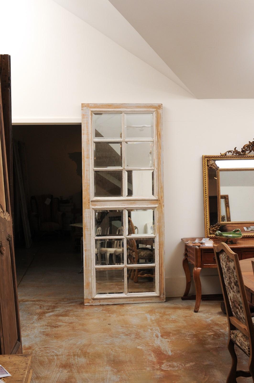 French 20th Century Rectangular Over Door Mirrored Panel with Scraped Finish In Good Condition For Sale In Atlanta, GA