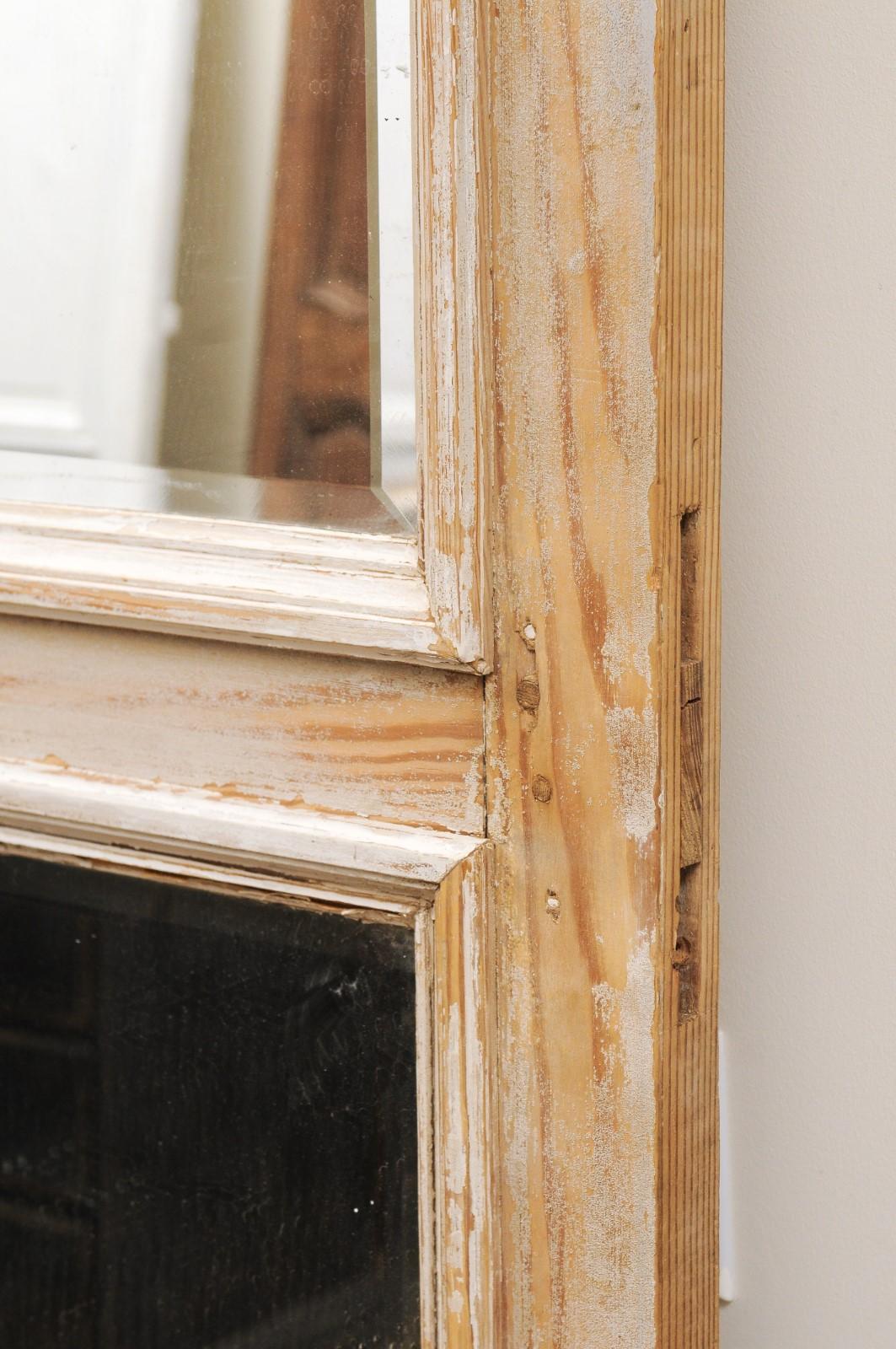 French 20th Century Rectangular Over Door Mirrored Panel with Scraped Finish For Sale 6
