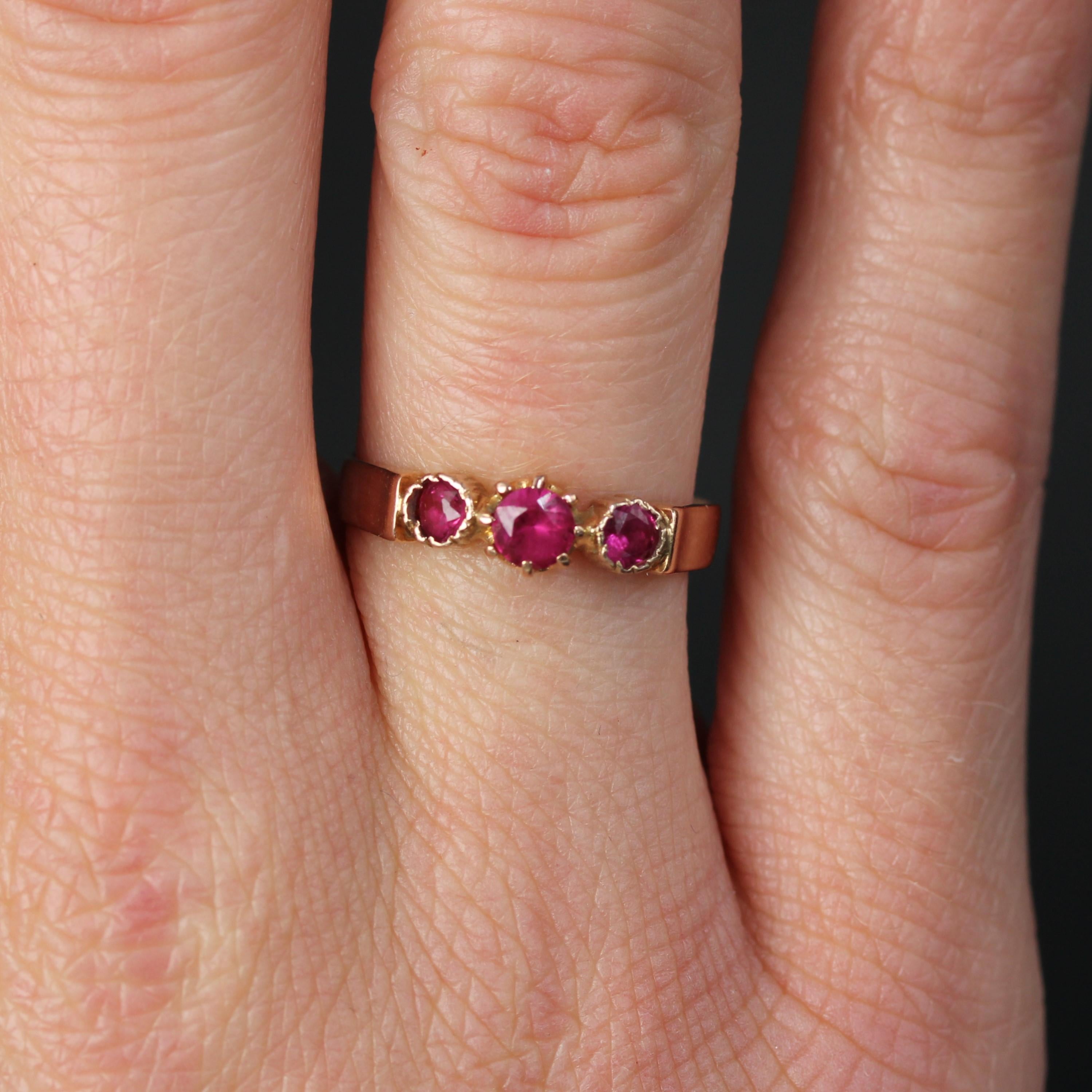 French 20th Century Red Gems 18 Karat Rose Gold Trilogy Ring In Good Condition For Sale In Poitiers, FR