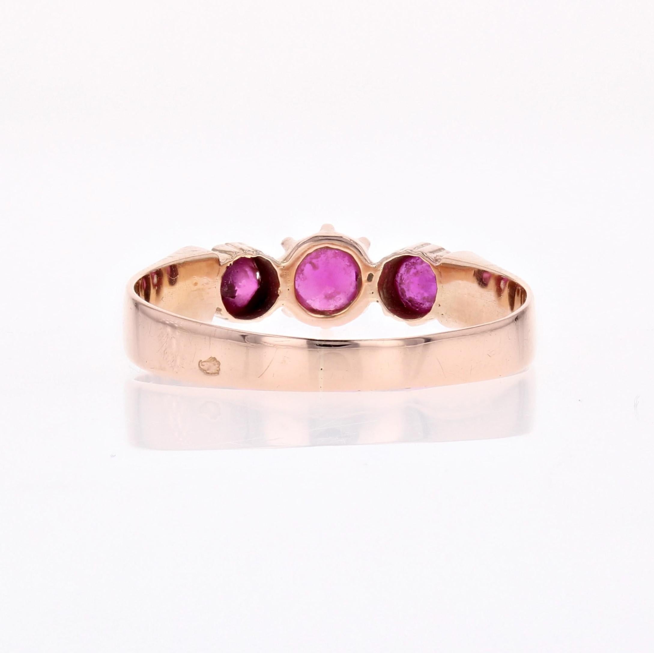 French 20th Century Red Gems 18 Karat Rose Gold Trilogy Ring For Sale 1