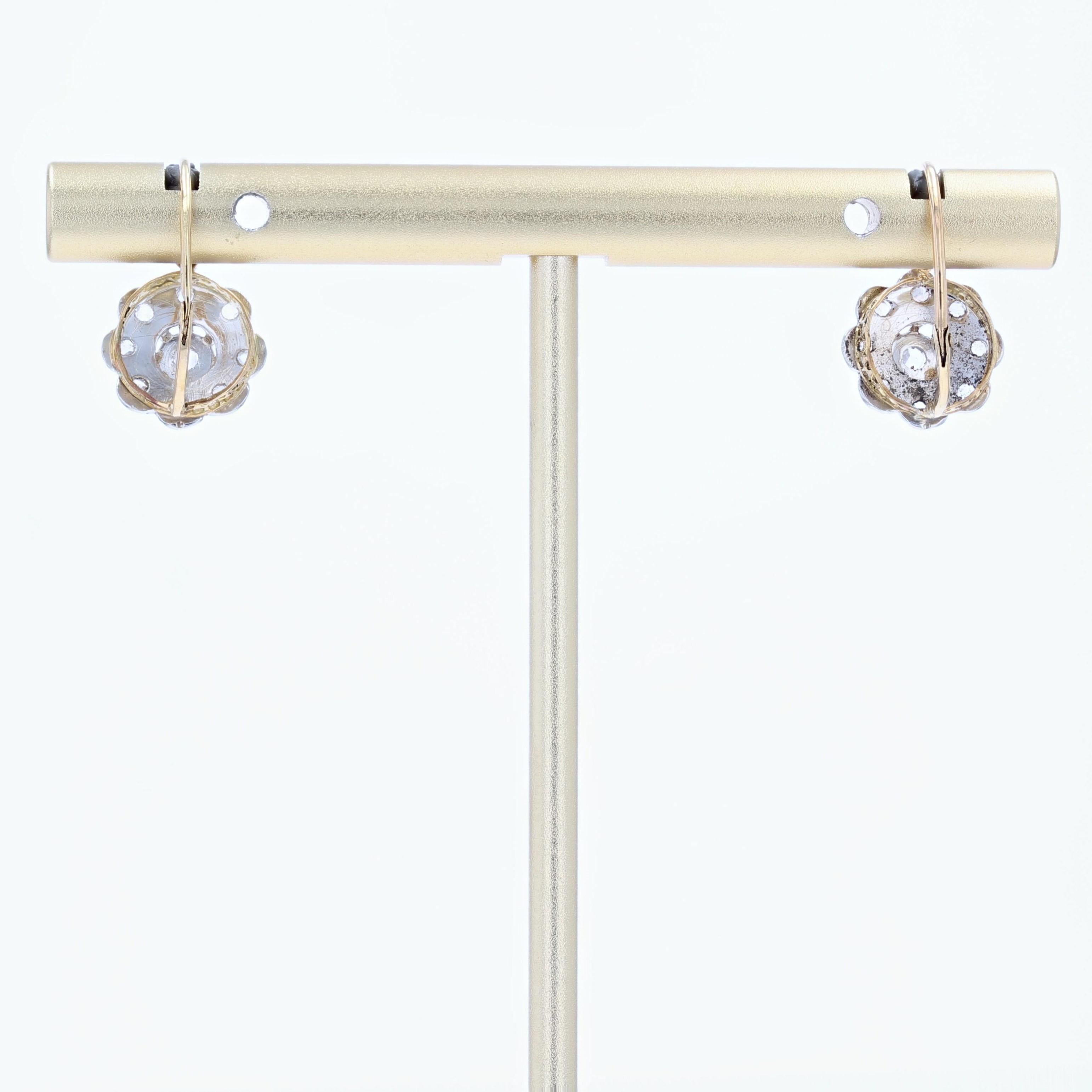 French, 20th Century Rose Cut Diamonds Daisy Shaped Lever Back Earrings For Sale 7