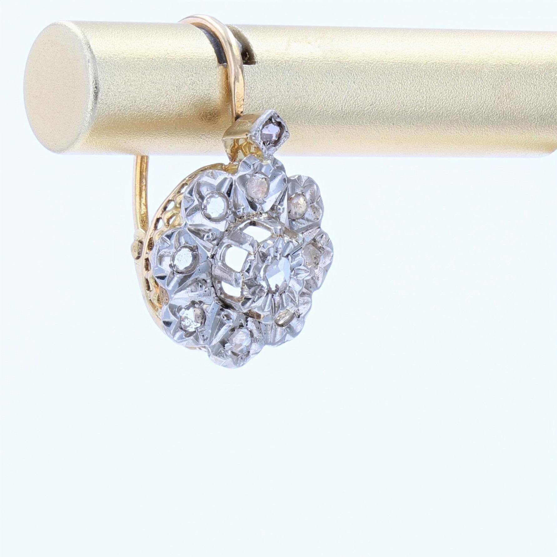 French, 20th Century Rose Cut Diamonds Daisy Shaped Lever Back Earrings For Sale 3
