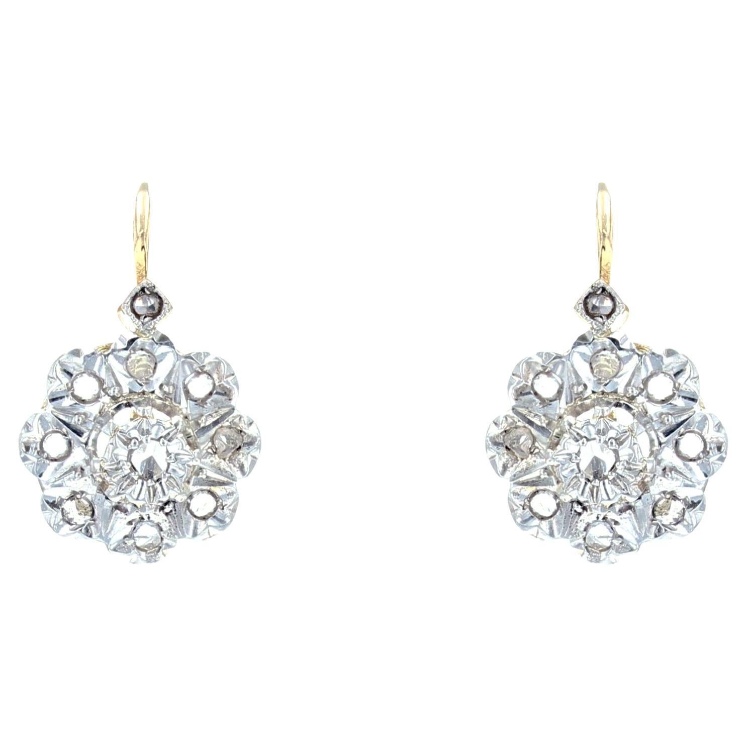 French, 20th Century Rose Cut Diamonds Daisy Shaped Lever Back Earrings For Sale