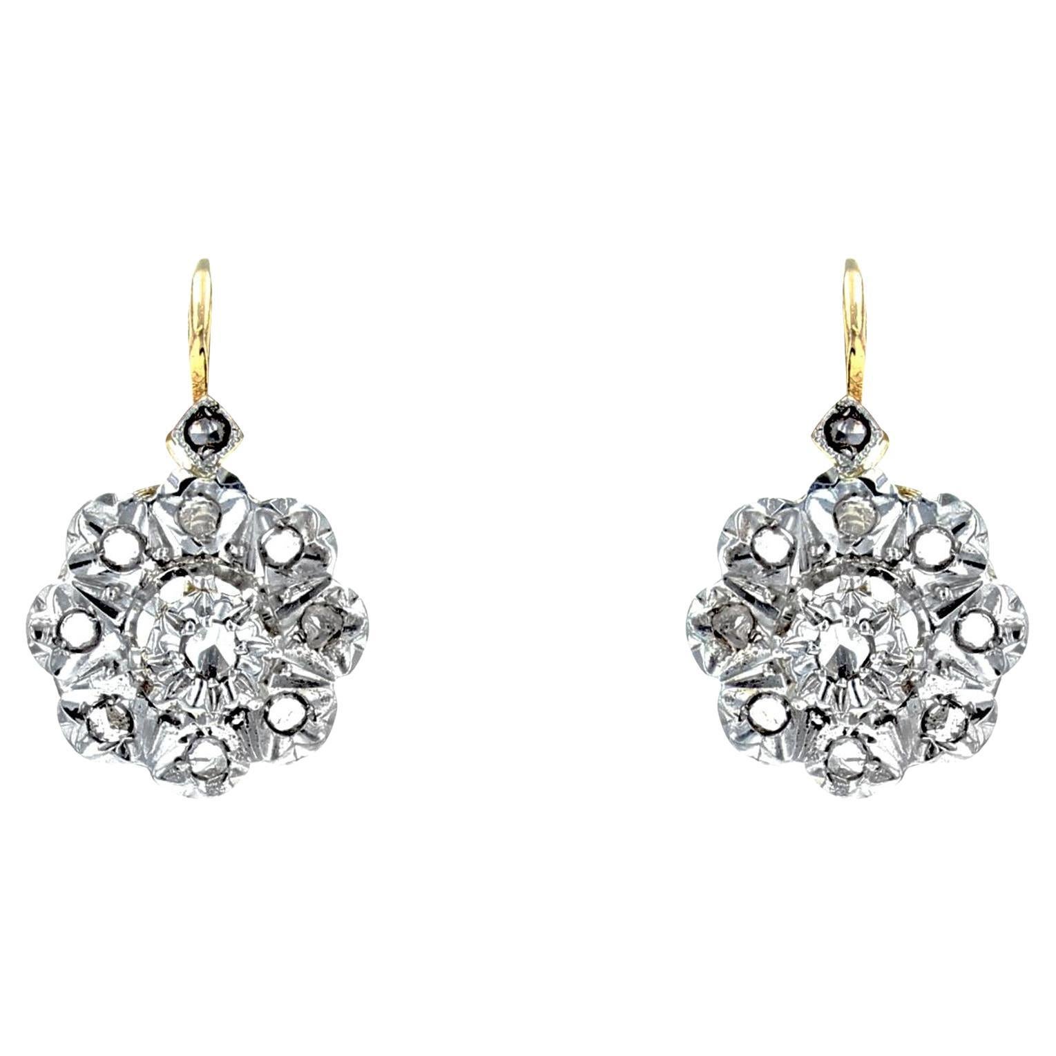 French, 20th Century Rose Cut Diamonds Daisy Shaped Lever Back Earrings For Sale