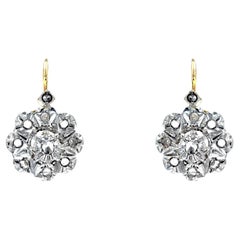 Antique French, 20th Century Rose Cut Diamonds Daisy Shaped Lever Back Earrings
