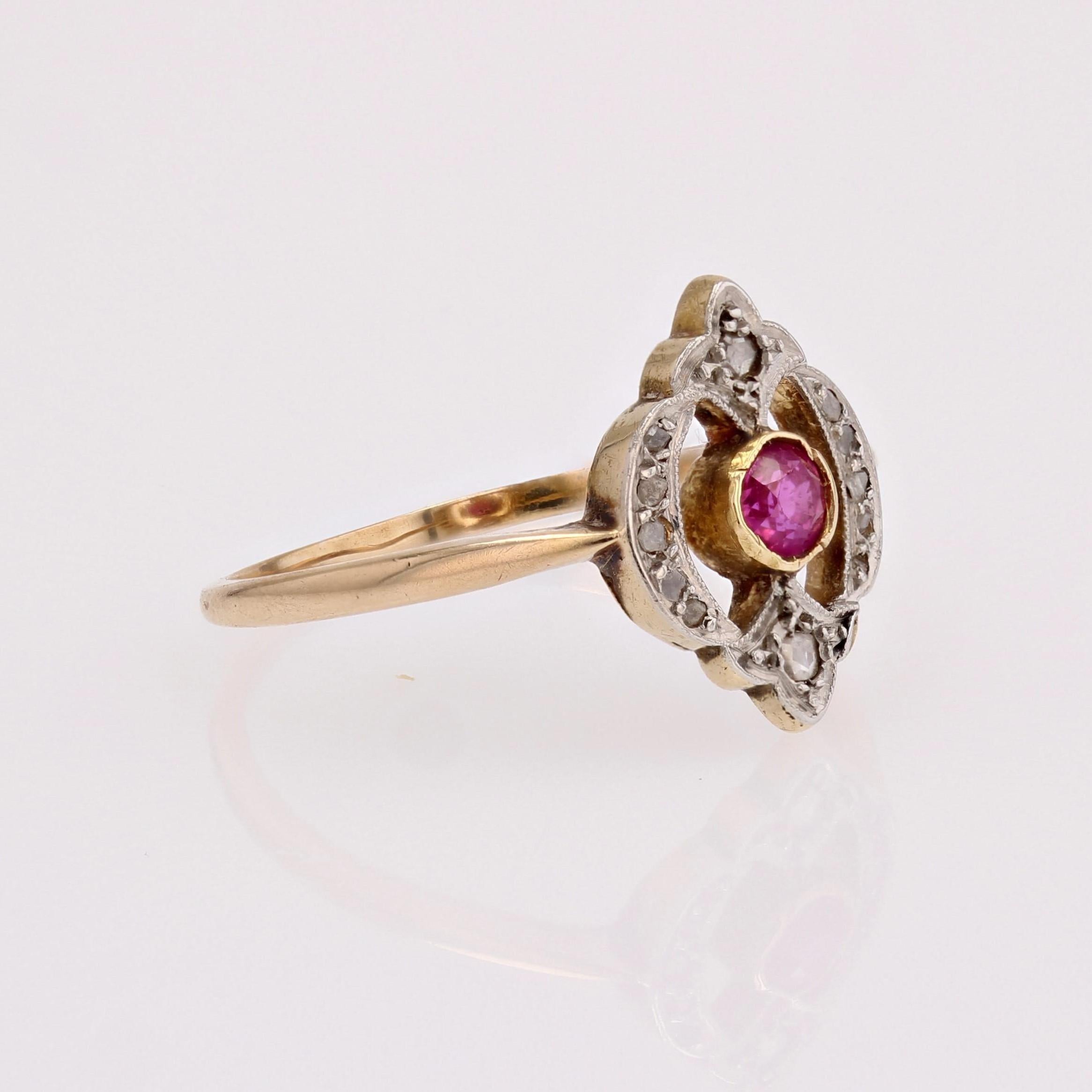 French 20th Century Rubies Diamonds 18 Karat Yellow Gold Ring For Sale 4