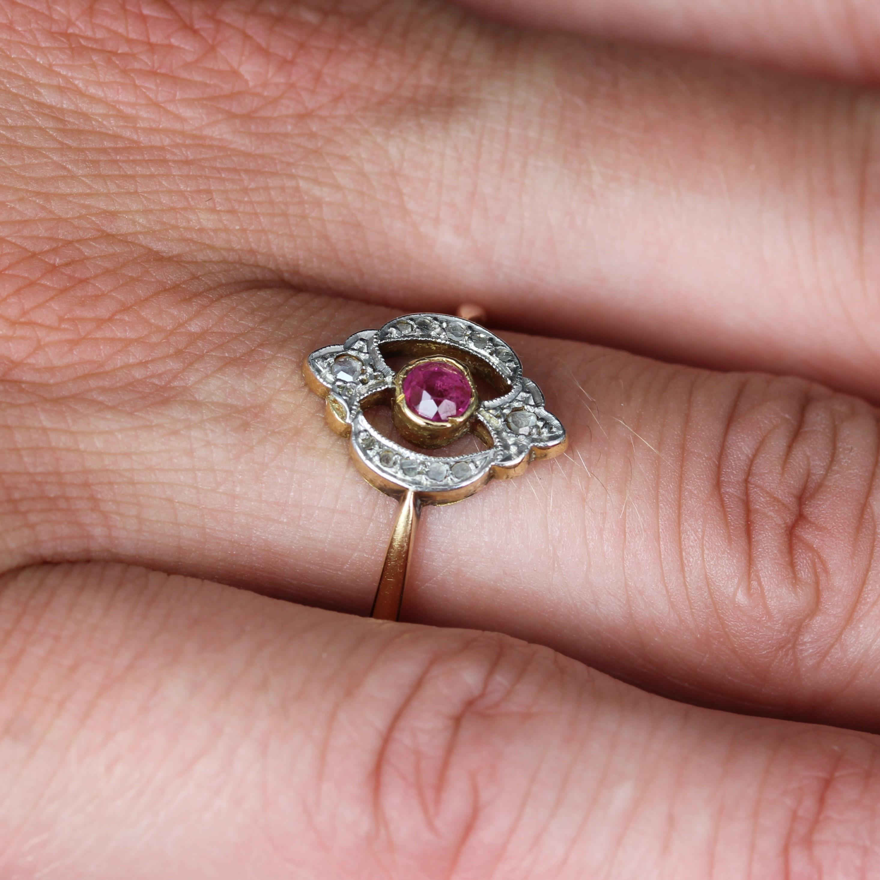 French 20th Century Rubies Diamonds 18 Karat Yellow Gold Ring For Sale 5