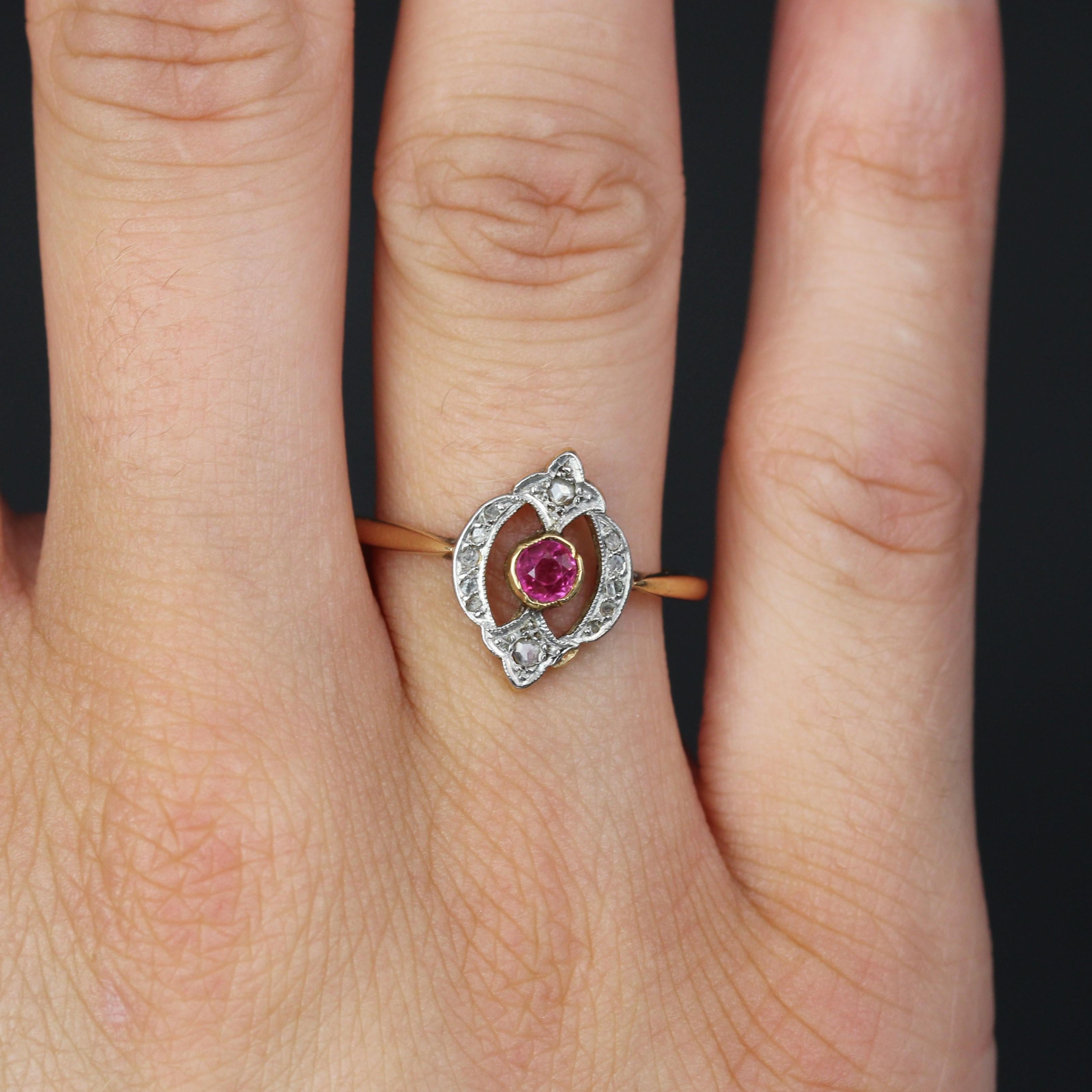 Women's French 20th Century Rubies Diamonds 18 Karat Yellow Gold Ring For Sale