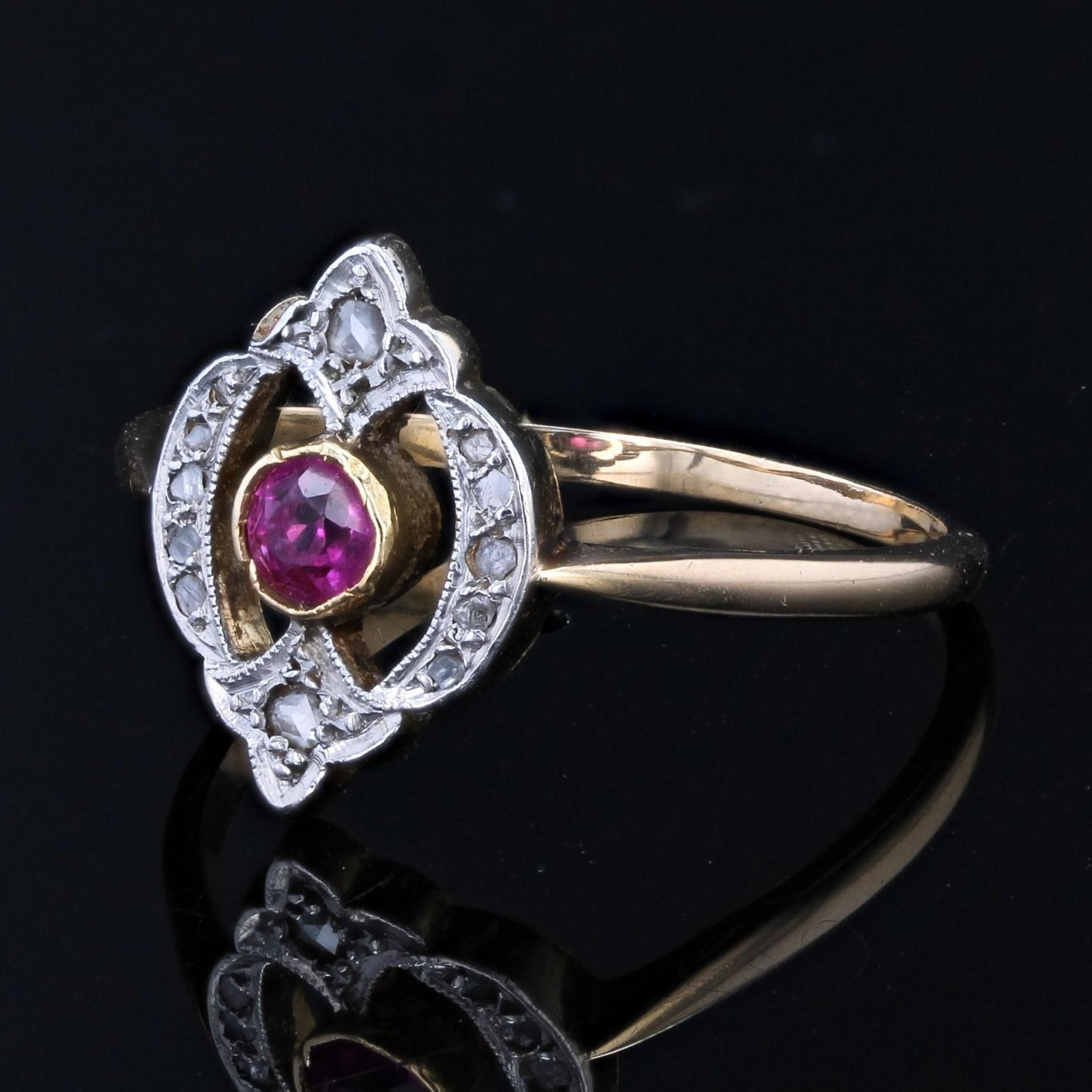 French 20th Century Rubies Diamonds 18 Karat Yellow Gold Ring For Sale 1