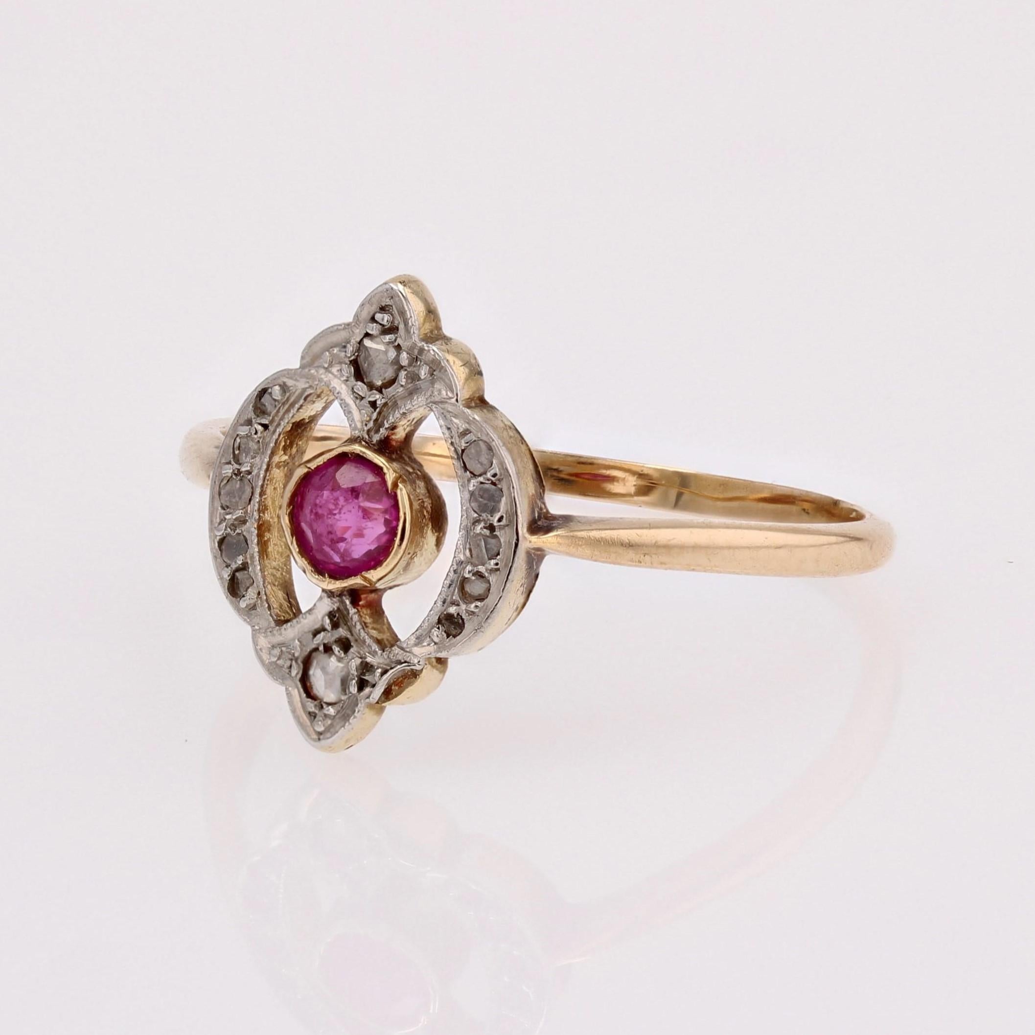 French 20th Century Rubies Diamonds 18 Karat Yellow Gold Ring For Sale 2