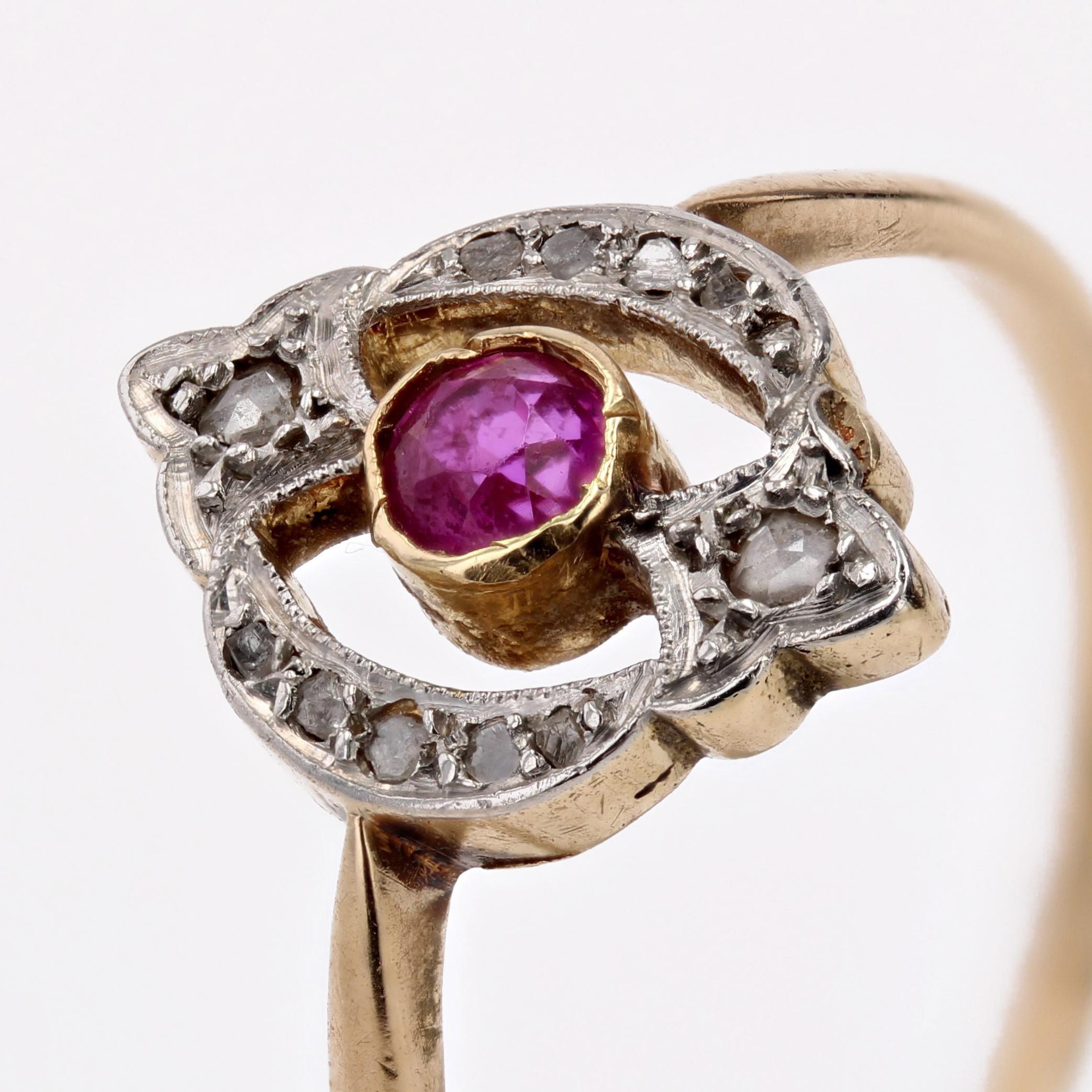 French 20th Century Rubies Diamonds 18 Karat Yellow Gold Ring For Sale 3