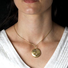 French 20th Century Ruby Diamonds 18 Karat Yellow Gold Round Locket Pendant