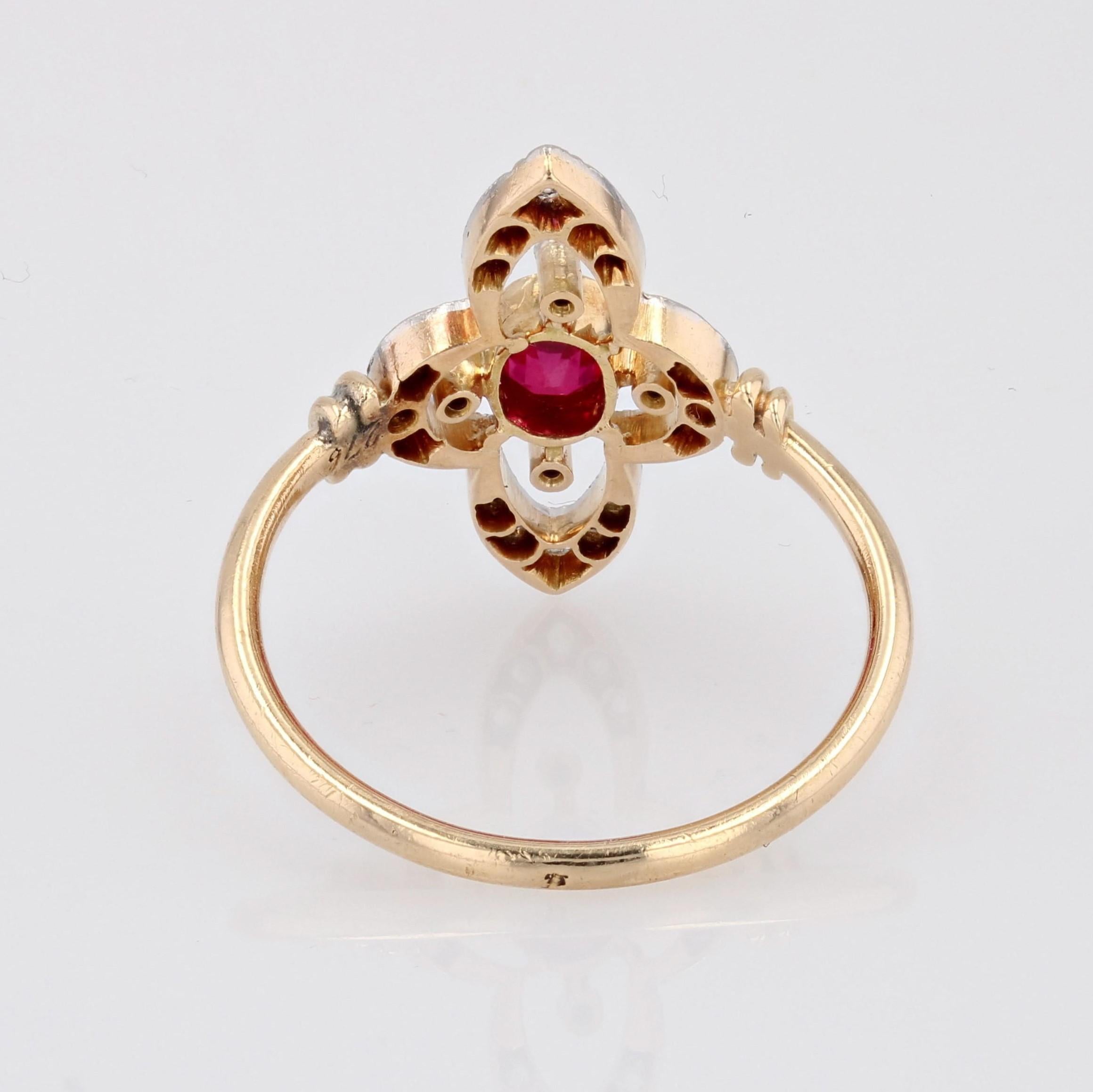 French 20th Century Ruby Diamonds Slender Cloverleaf Ring 6