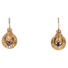 Antique French 20th Century Sapphire 18 Karat Rose Gold Lever-back Earrings