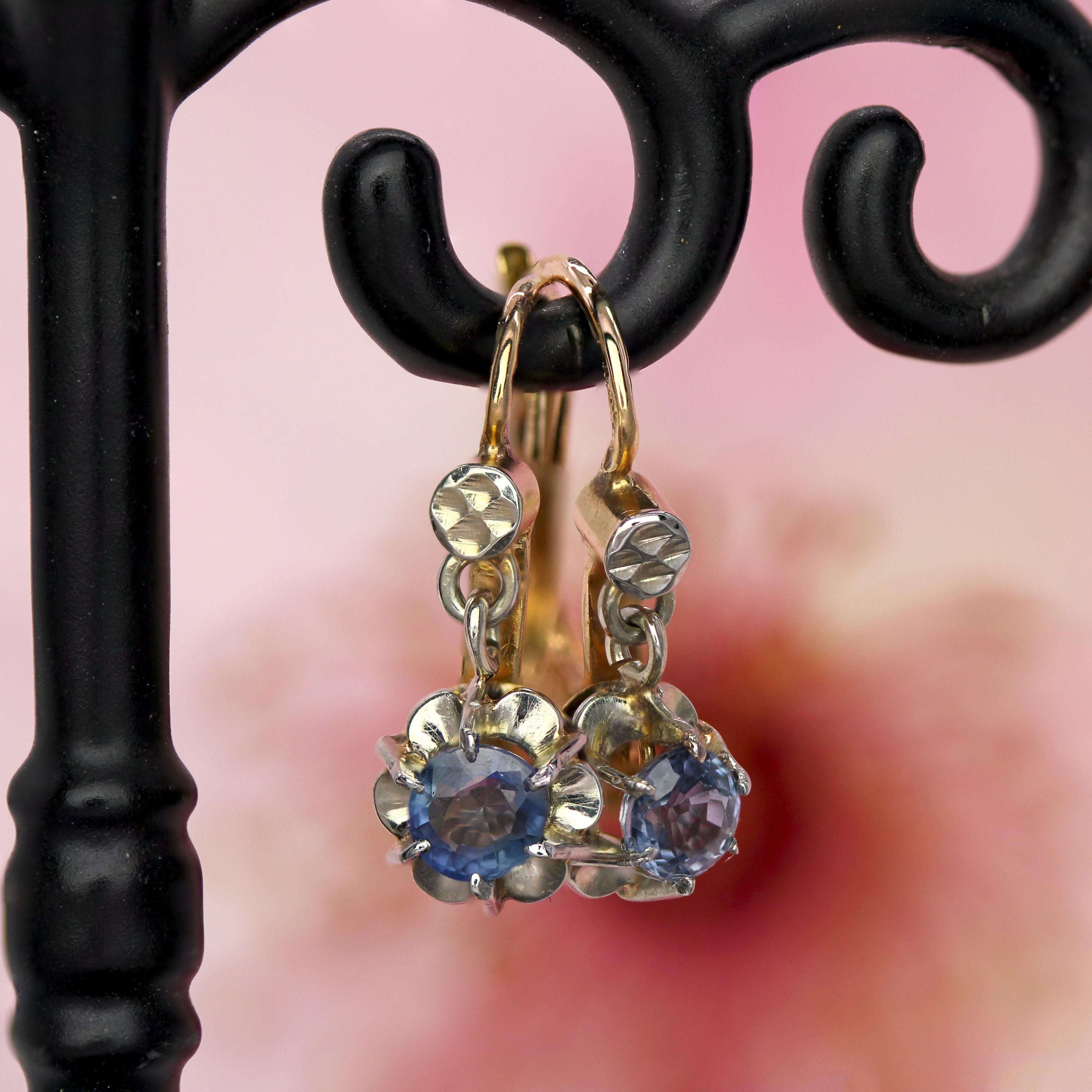 French 20th Century Sapphire 18 Karat Yellow Gold Lever-Back Earrings For Sale 5