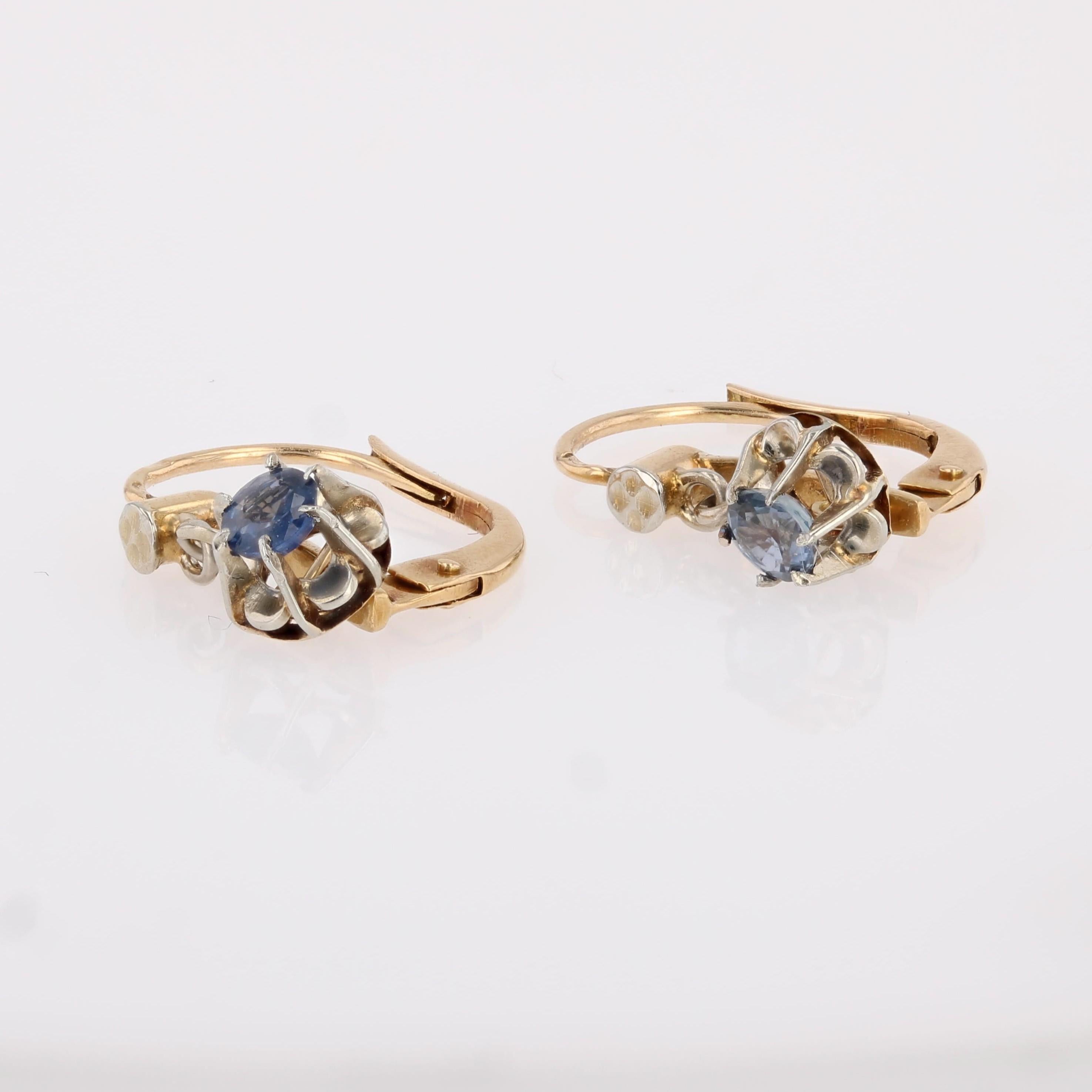 French 20th Century Sapphire 18 Karat Yellow Gold Lever-Back Earrings For Sale 1
