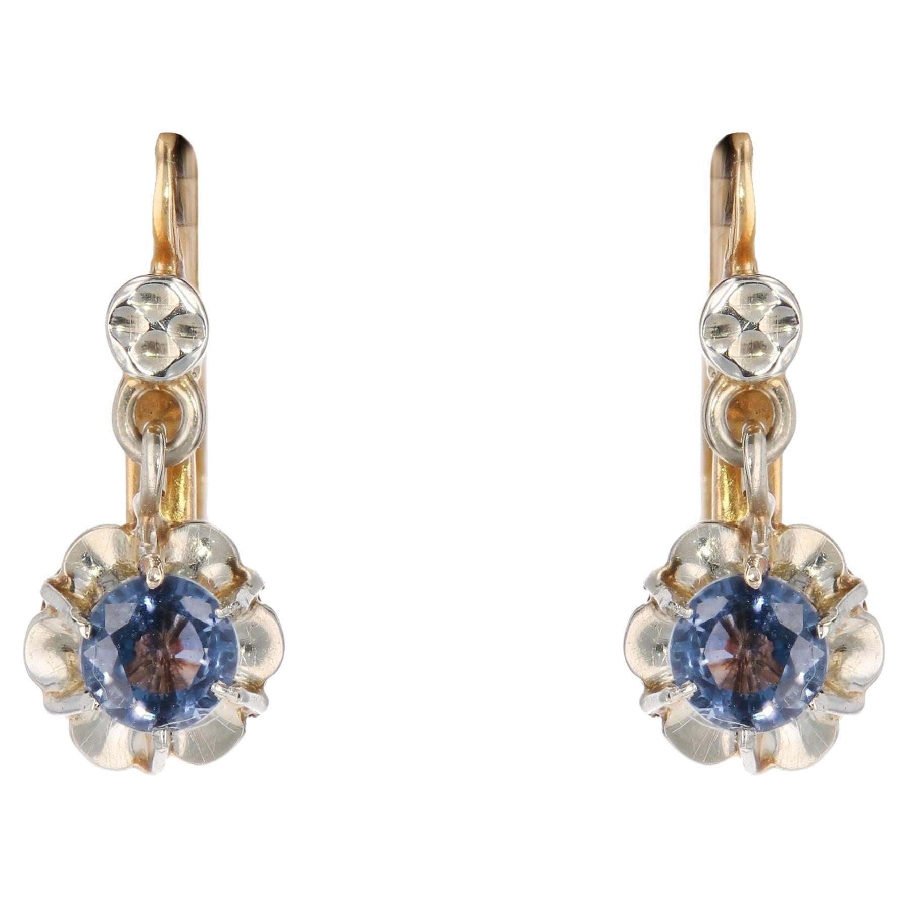 French 20th Century Sapphire 18 Karat Yellow Gold Lever-Back Earrings