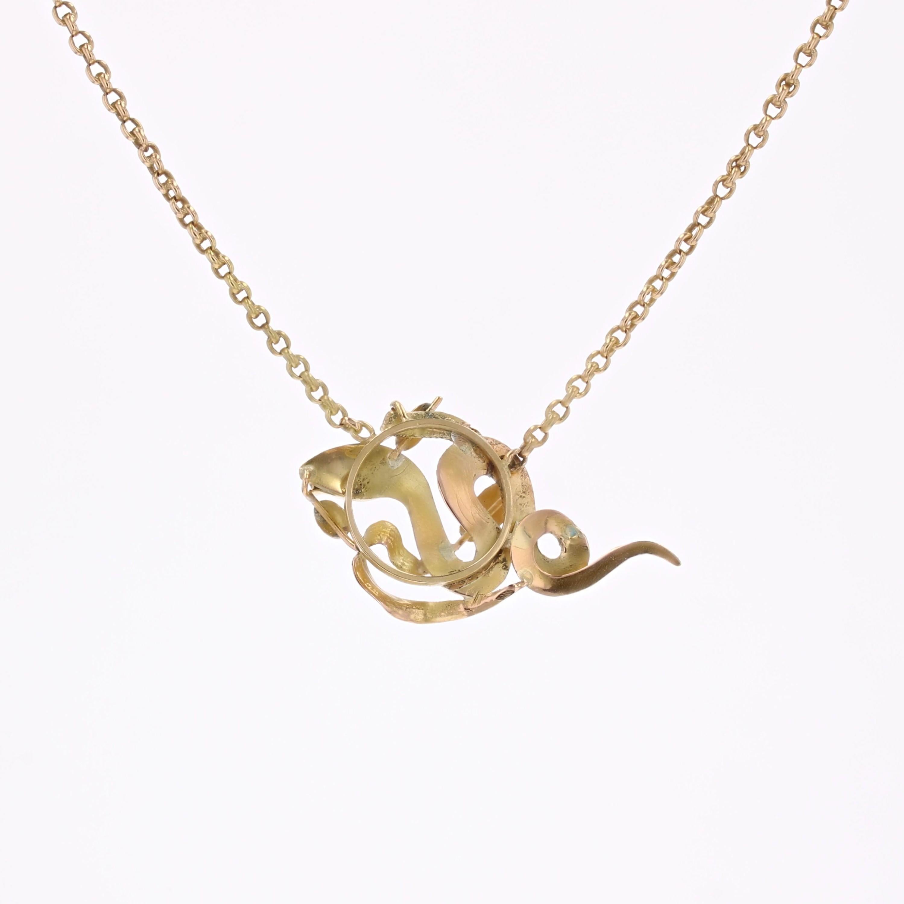 Collana con catena a serpente in oro giallo 18 carati con zaffiro del 20° secolo francese in vendita 11