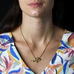 French 20th Century Sapphire 18 Karat Yellow Gold Snake Pendant Chain Necklace