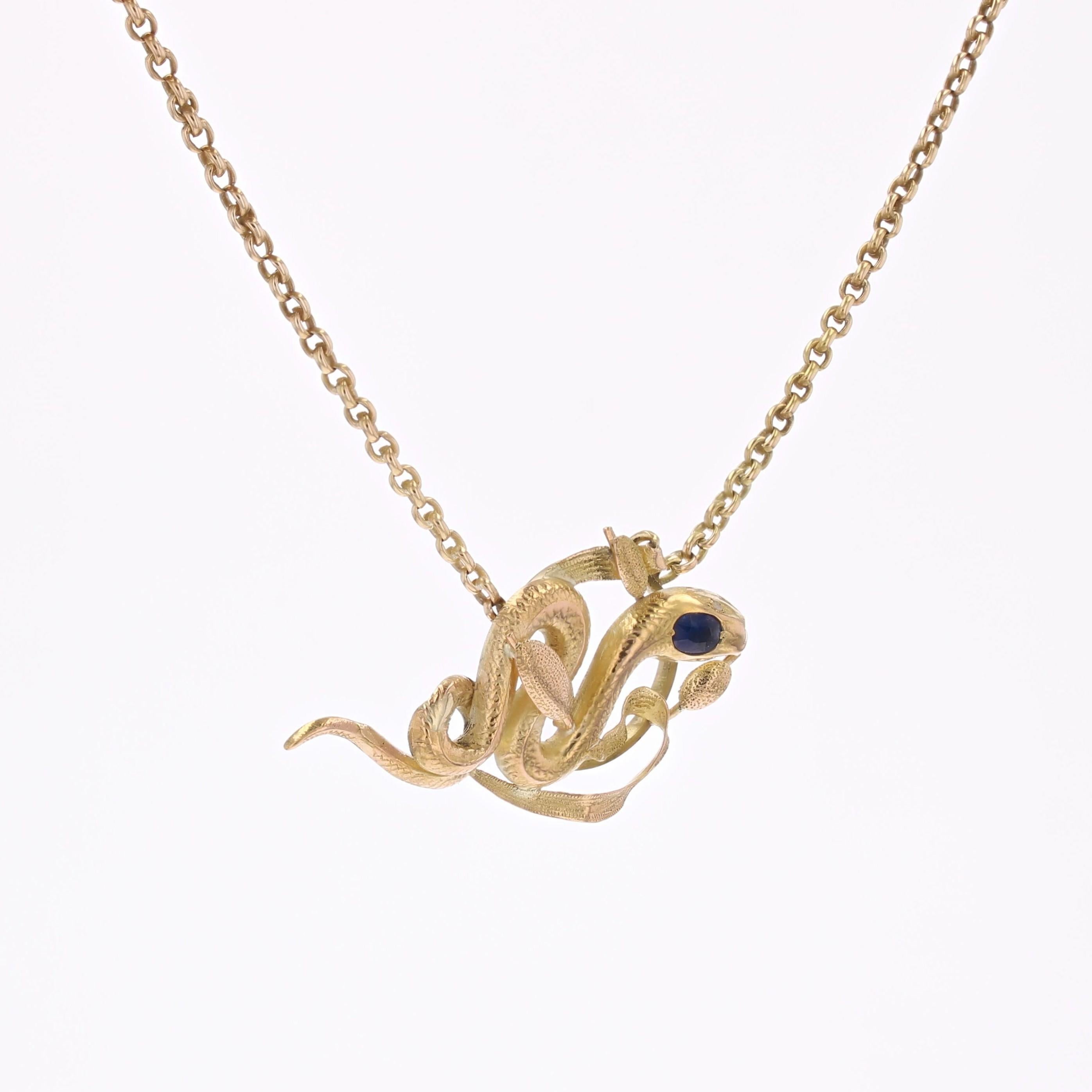 Collana con catena a serpente in oro giallo 18 carati con zaffiro del 20° secolo francese In condizioni buone in vendita a Poitiers, FR
