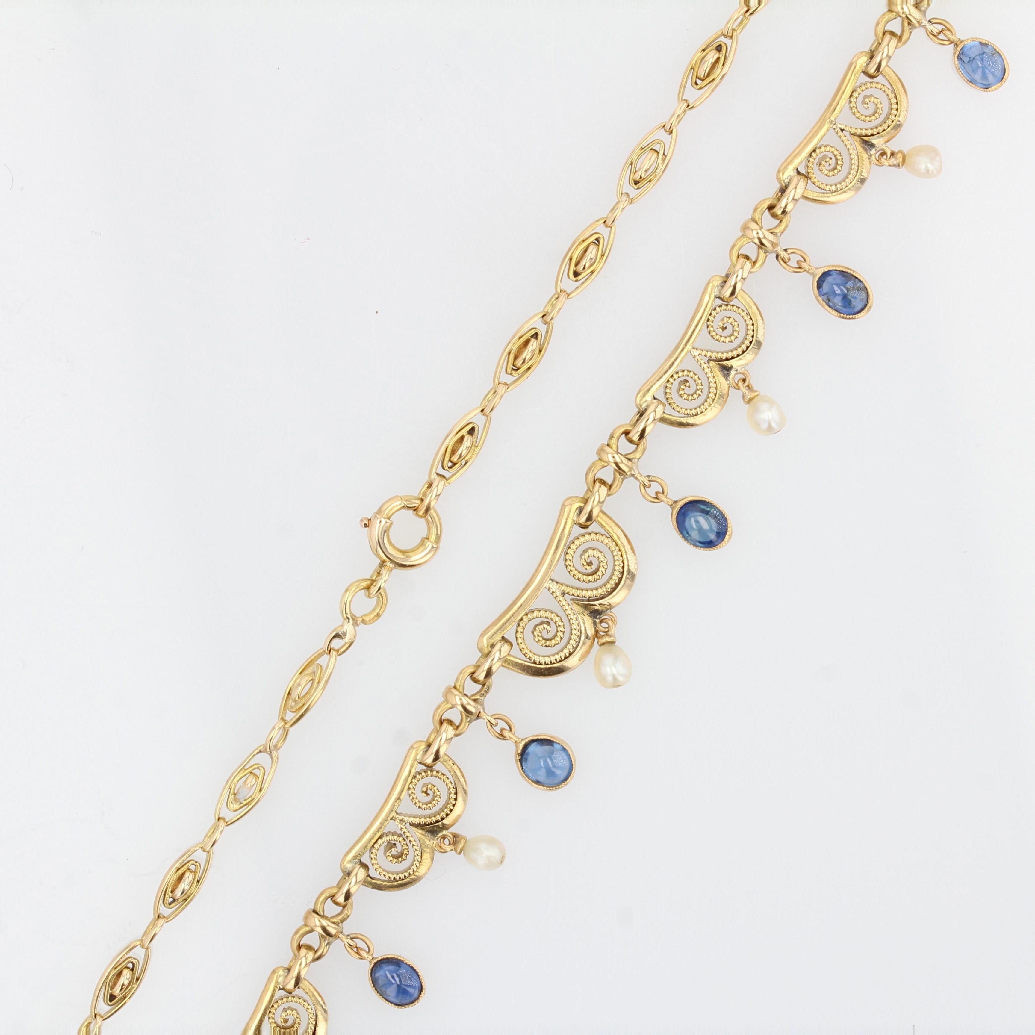 Belle Époque French, 20th Century Sapphire Cabochon Natural Pearl Drapery Necklace