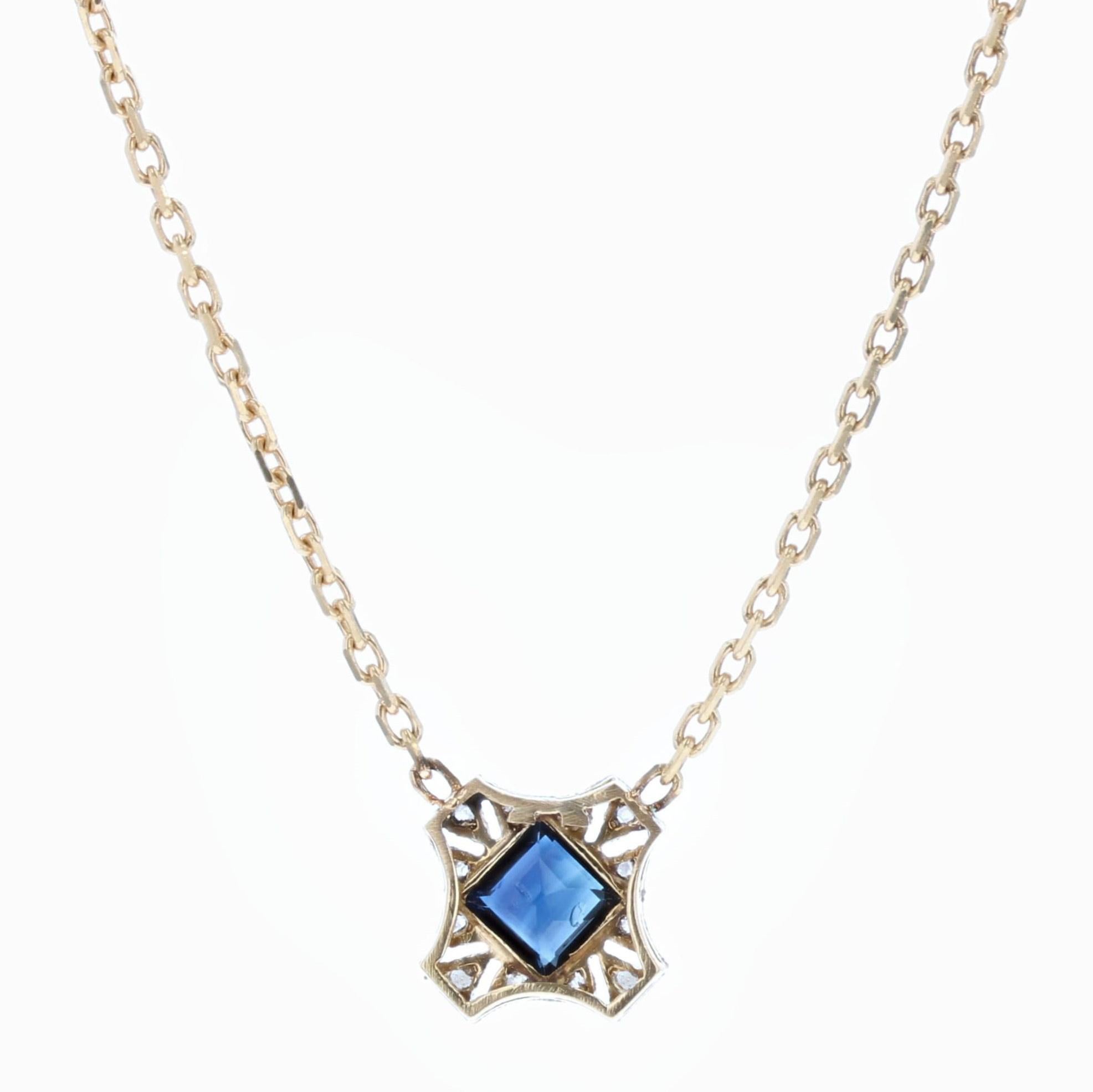 Belle Époque French 20th Century Sapphire Diamonds 18 Karat Yellow Gold Necklace
