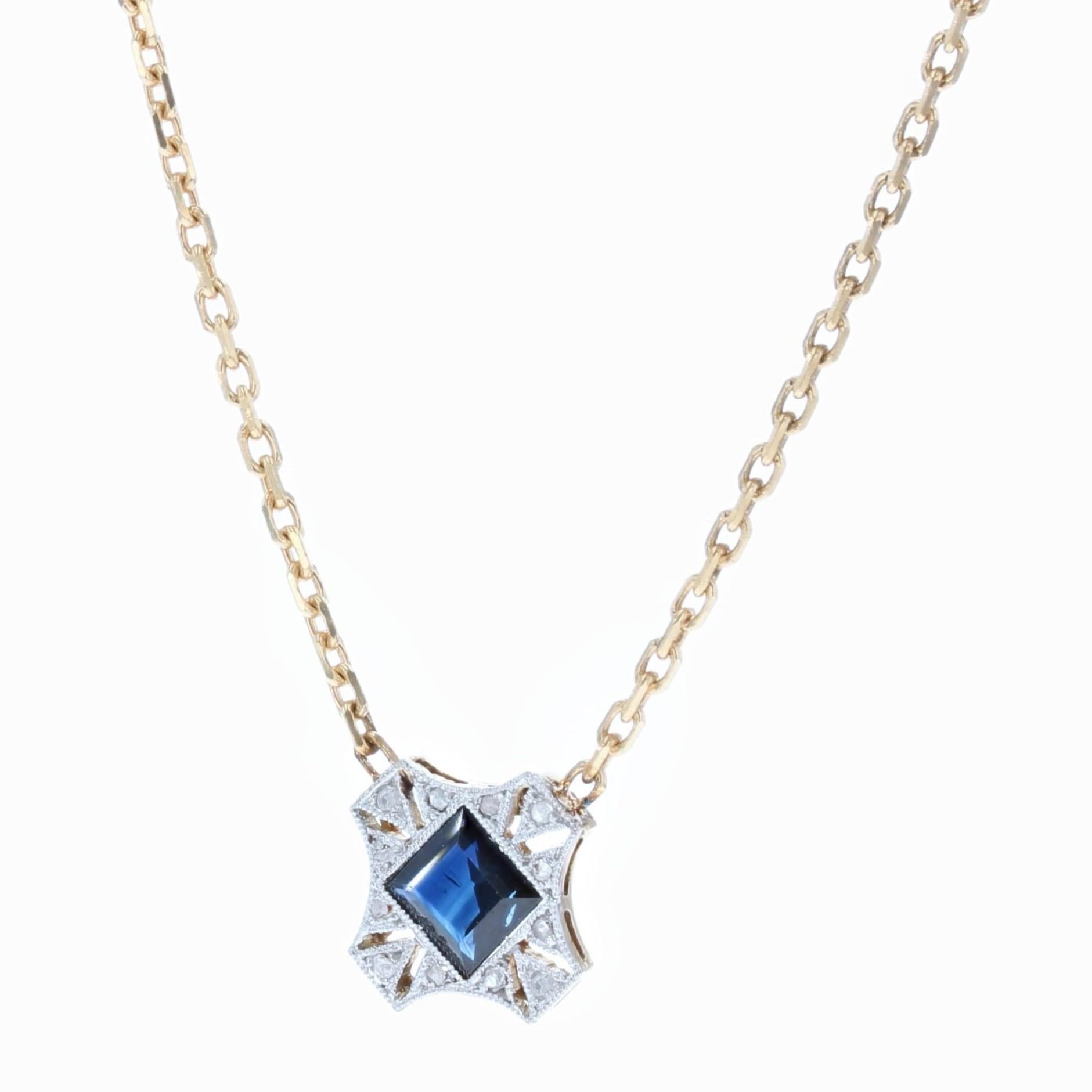 French 20th Century Sapphire Diamonds 18 Karat Yellow Gold Necklace In Good Condition In Poitiers, FR