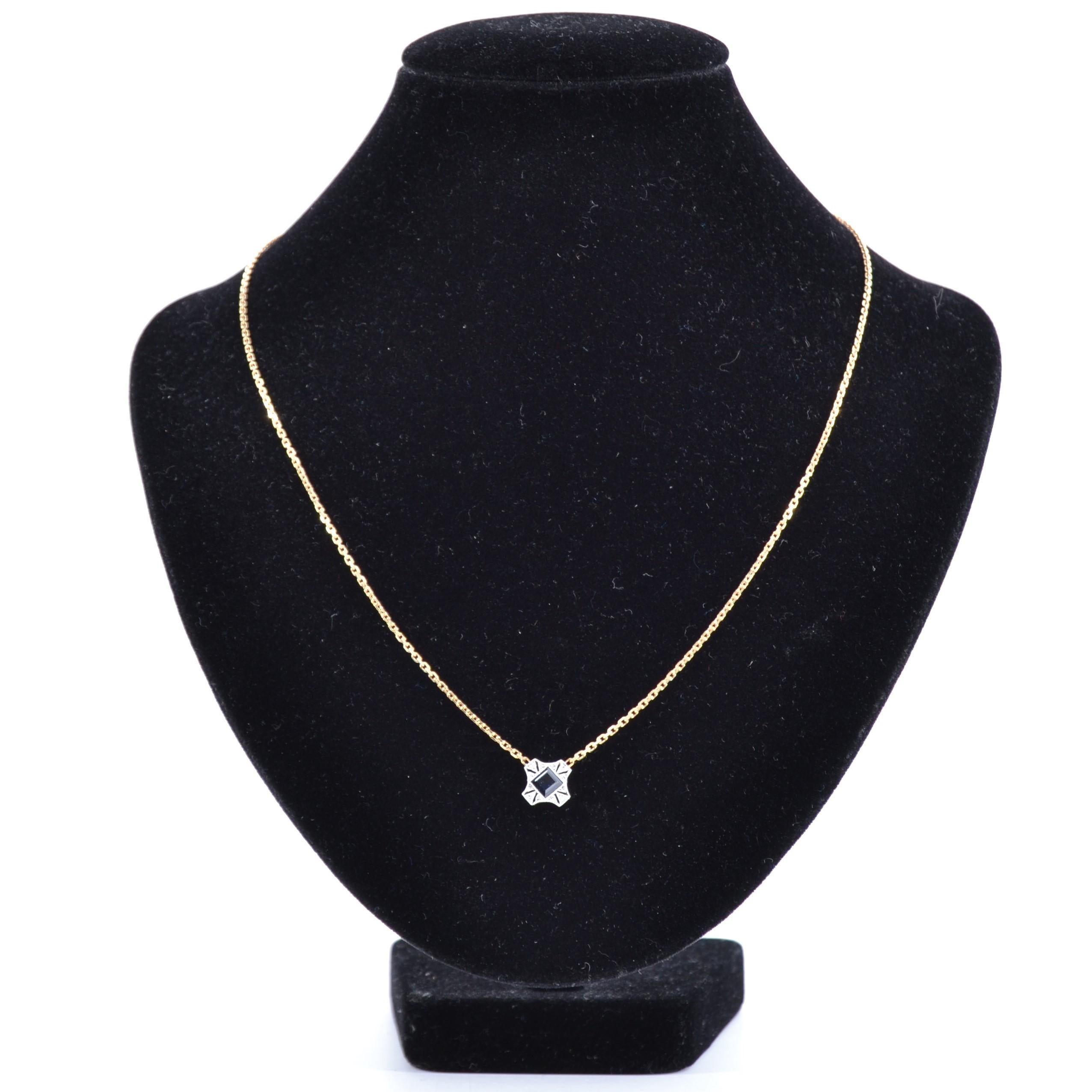 French 20th Century Sapphire Diamonds 18 Karat Yellow Gold Necklace 1