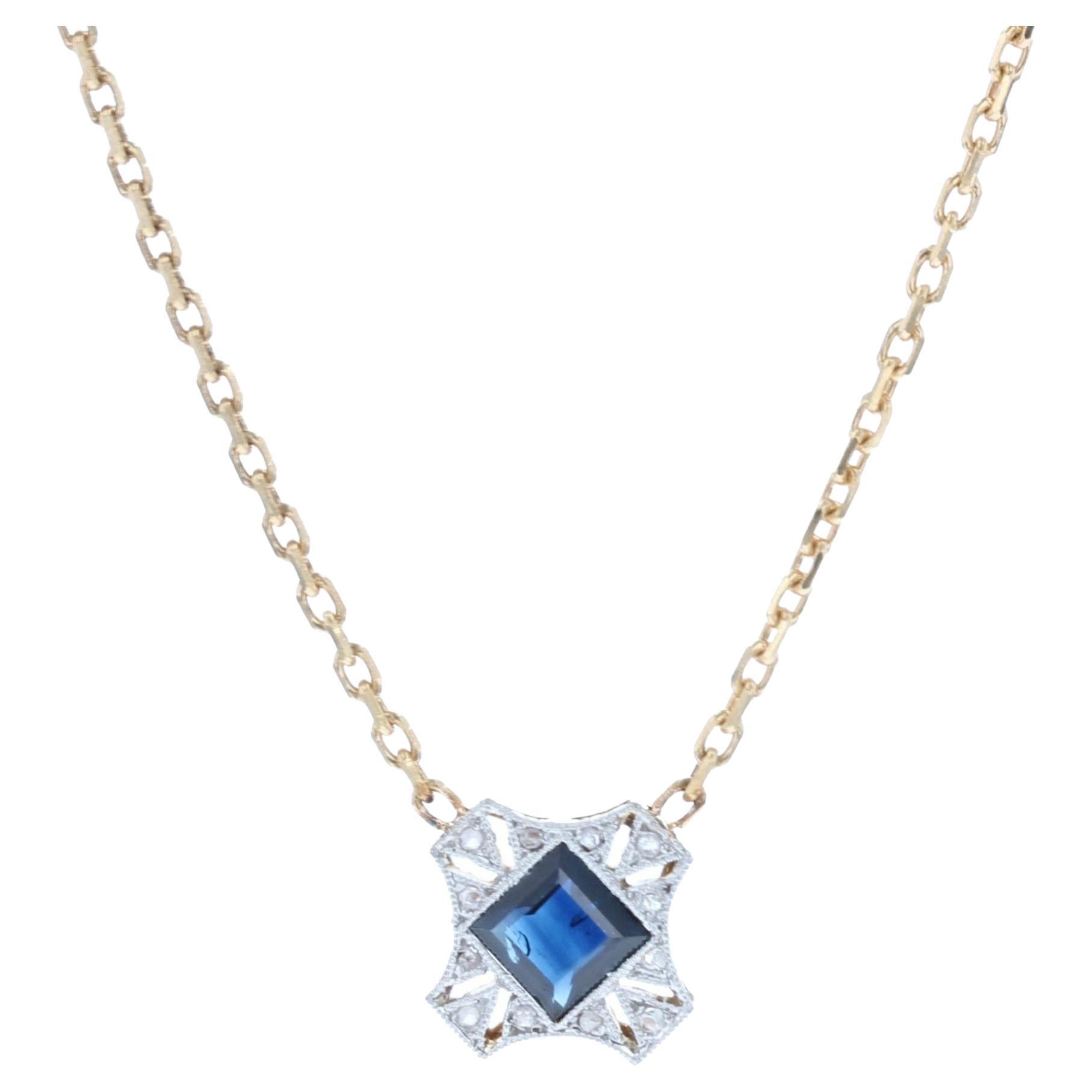 French 20th Century Sapphire Diamonds 18 Karat Yellow Gold Necklace