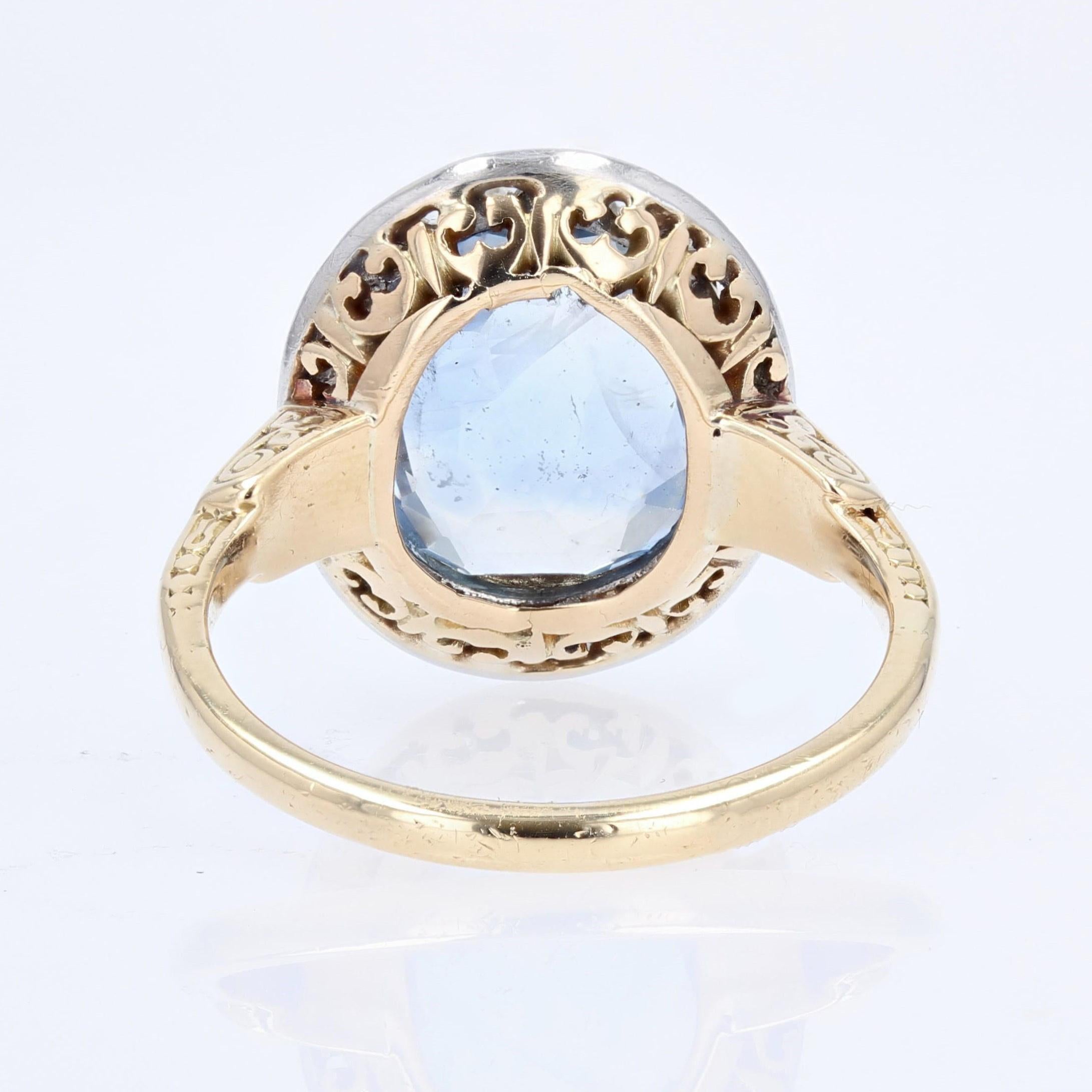 French 20th Century Sapphire Diamonds 18 Karat Yellow Gold Ring For Sale 8