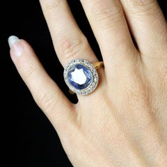 French 20th Century Sapphire Diamonds 18 Karat Yellow Gold Ring