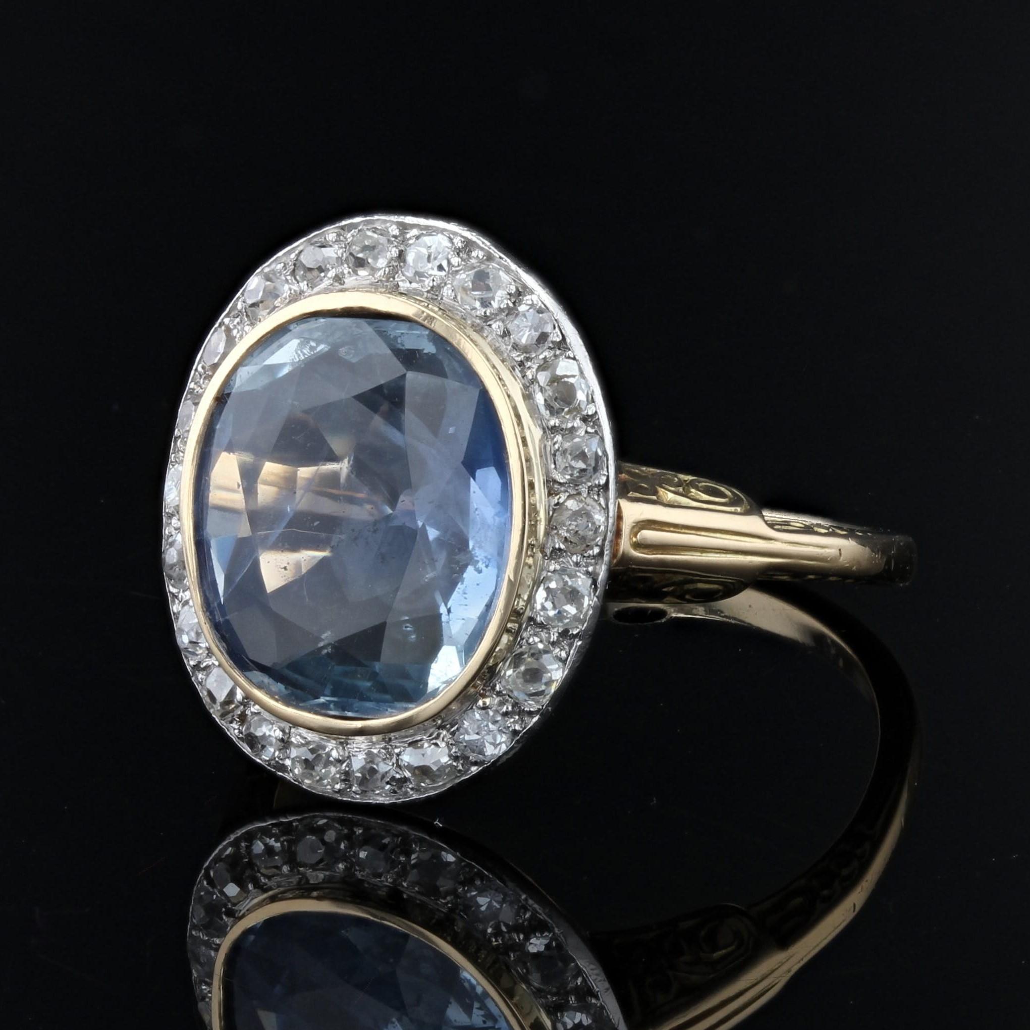 Women's French 20th Century Sapphire Diamonds 18 Karat Yellow Gold Ring For Sale