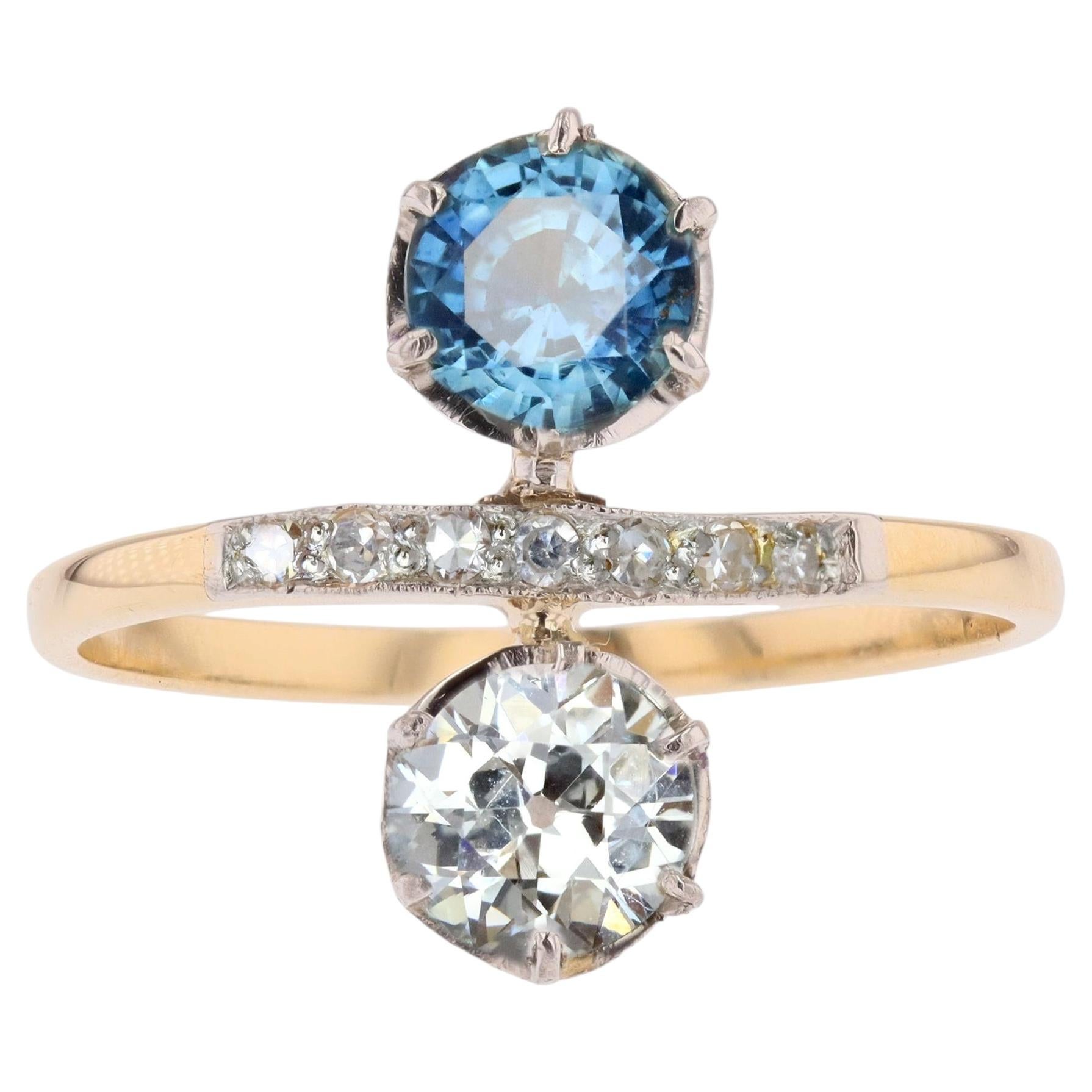 Anillo «You and Me» francés del siglo XX, con zafiros y diamantes, en oro amarillo de 18 quilates