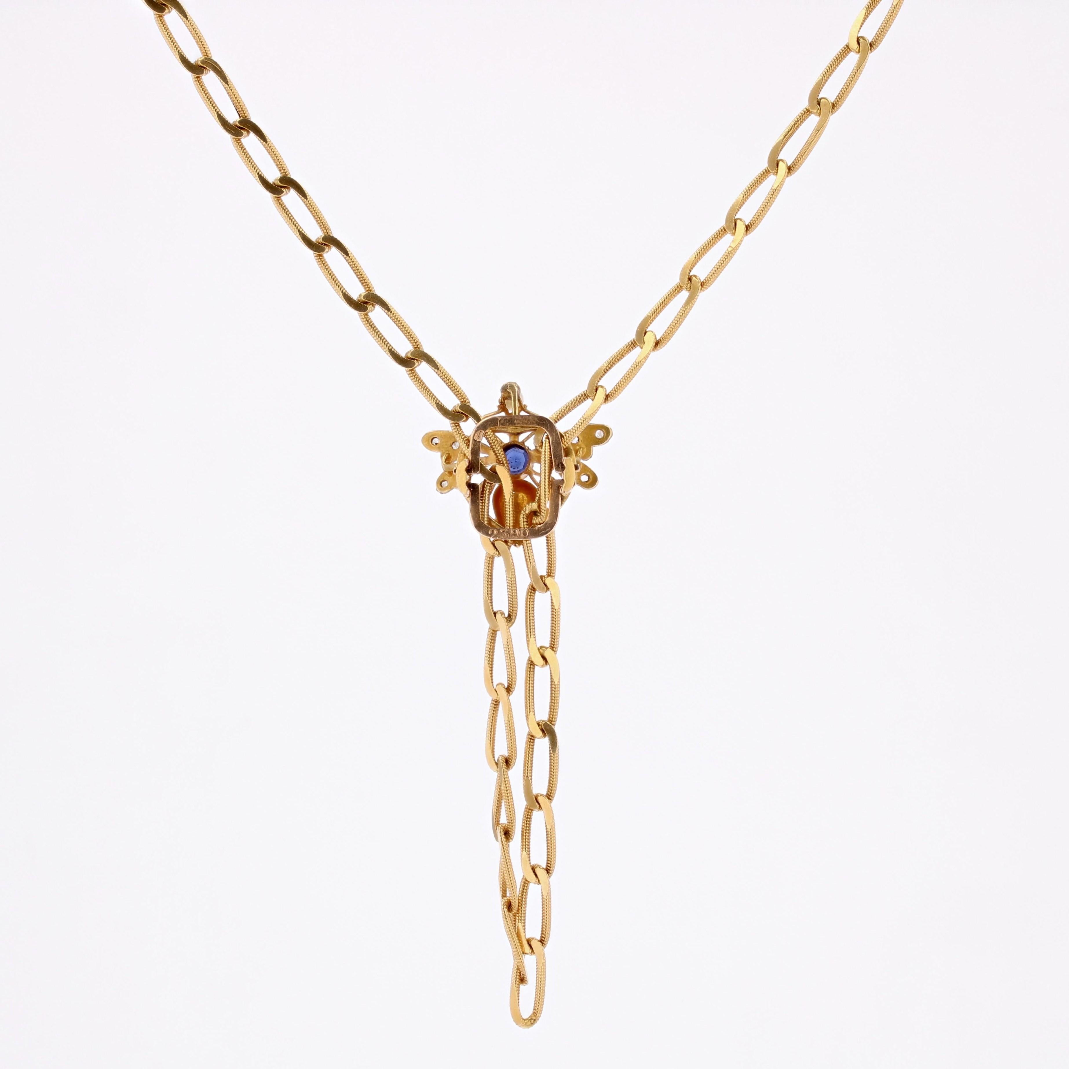 French 20th Century Sapphire Diamonds Rubies 18 Karat Yellow Gold Long Necklace 4