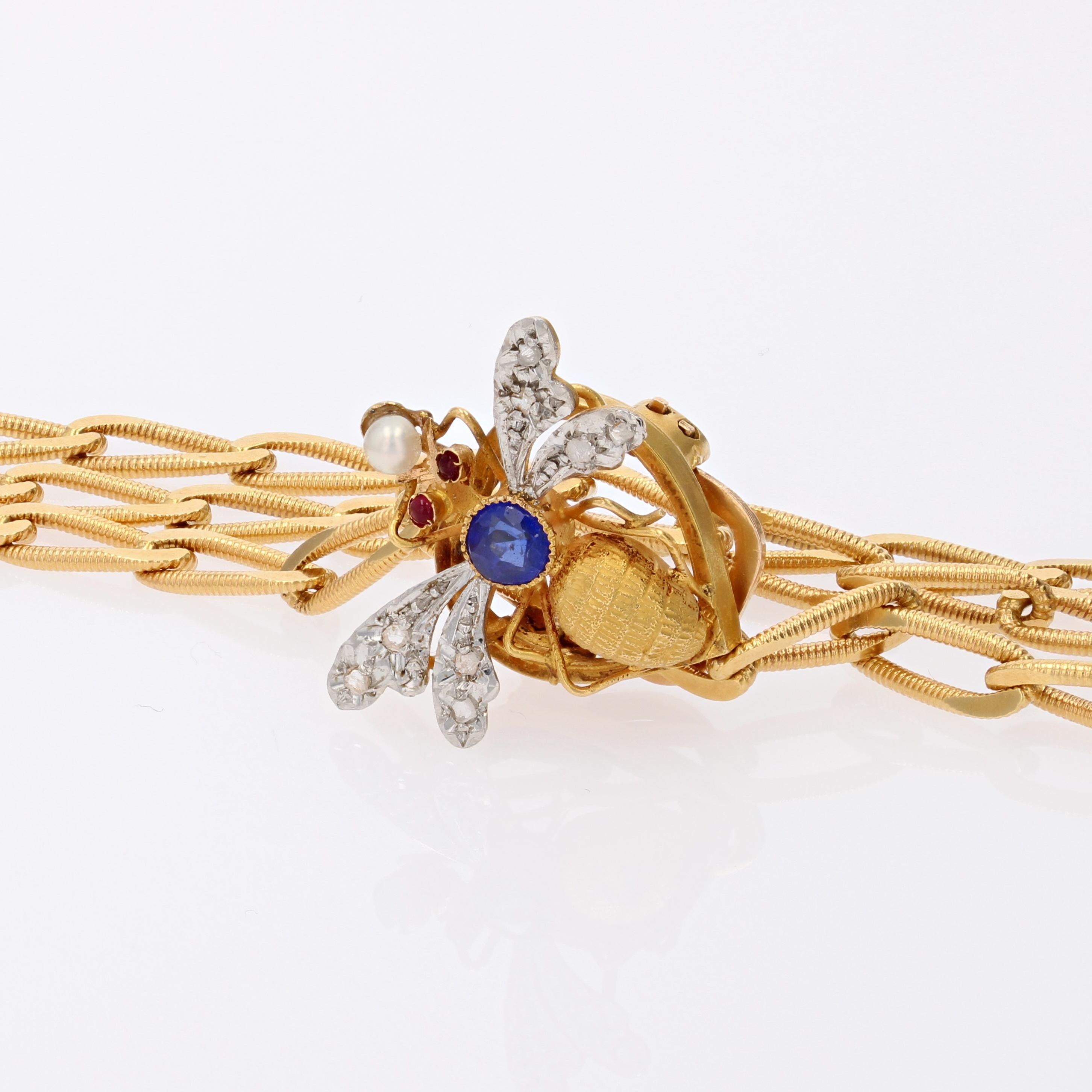 French 20th Century Sapphire Diamonds Rubies 18 Karat Yellow Gold Long Necklace 5