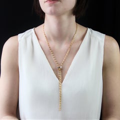 French 20th Century Sapphire Diamonds Rubies 18 Karat Yellow Gold Long Necklace