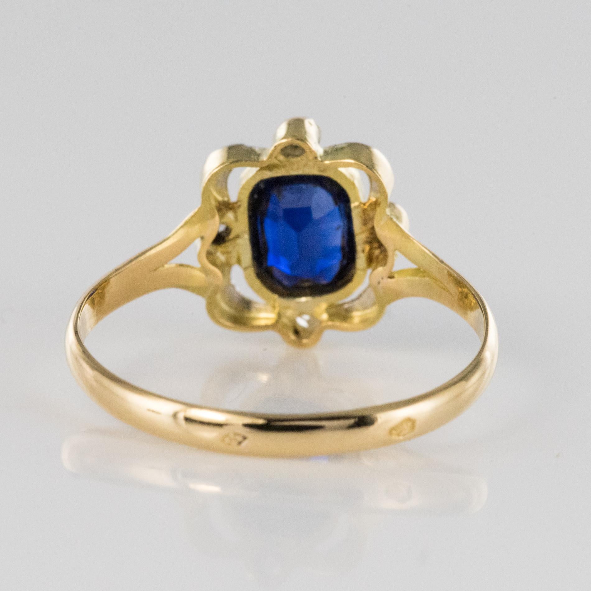 French 20th Century Sapphire Rose-Cut Diamonds 18 Karat Yellow Gold Ring 6