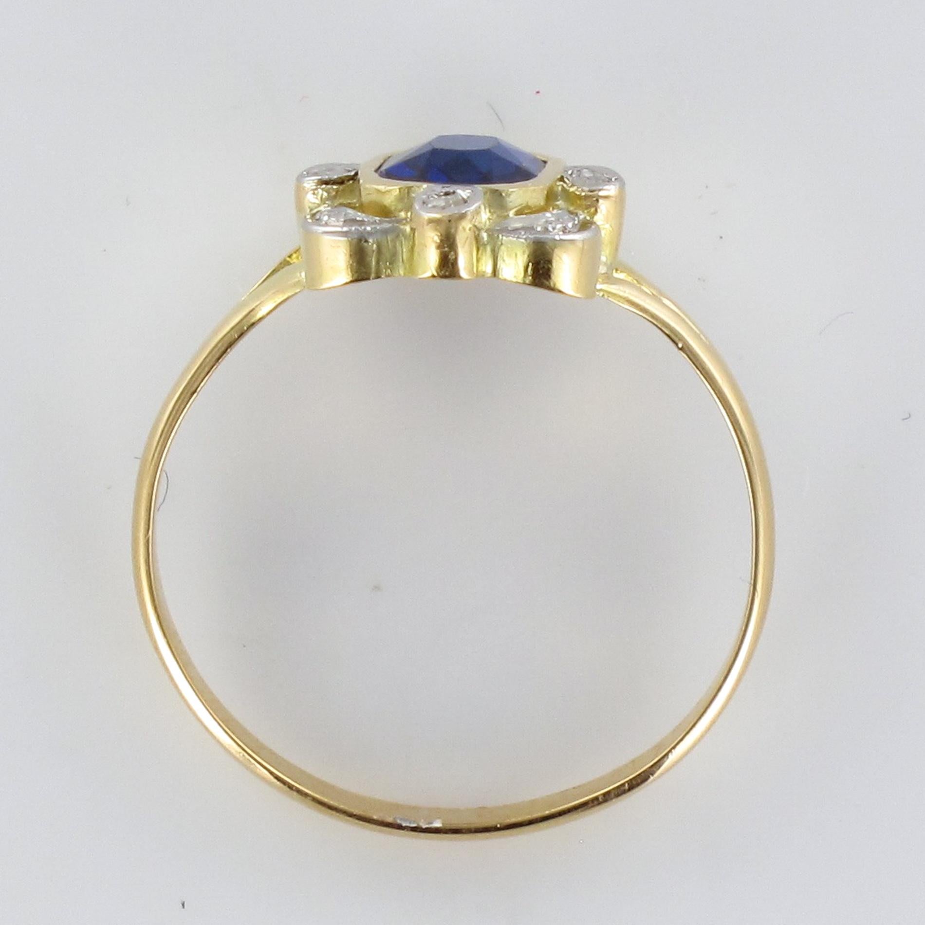 French 20th Century Sapphire Rose-Cut Diamonds 18 Karat Yellow Gold Ring 7