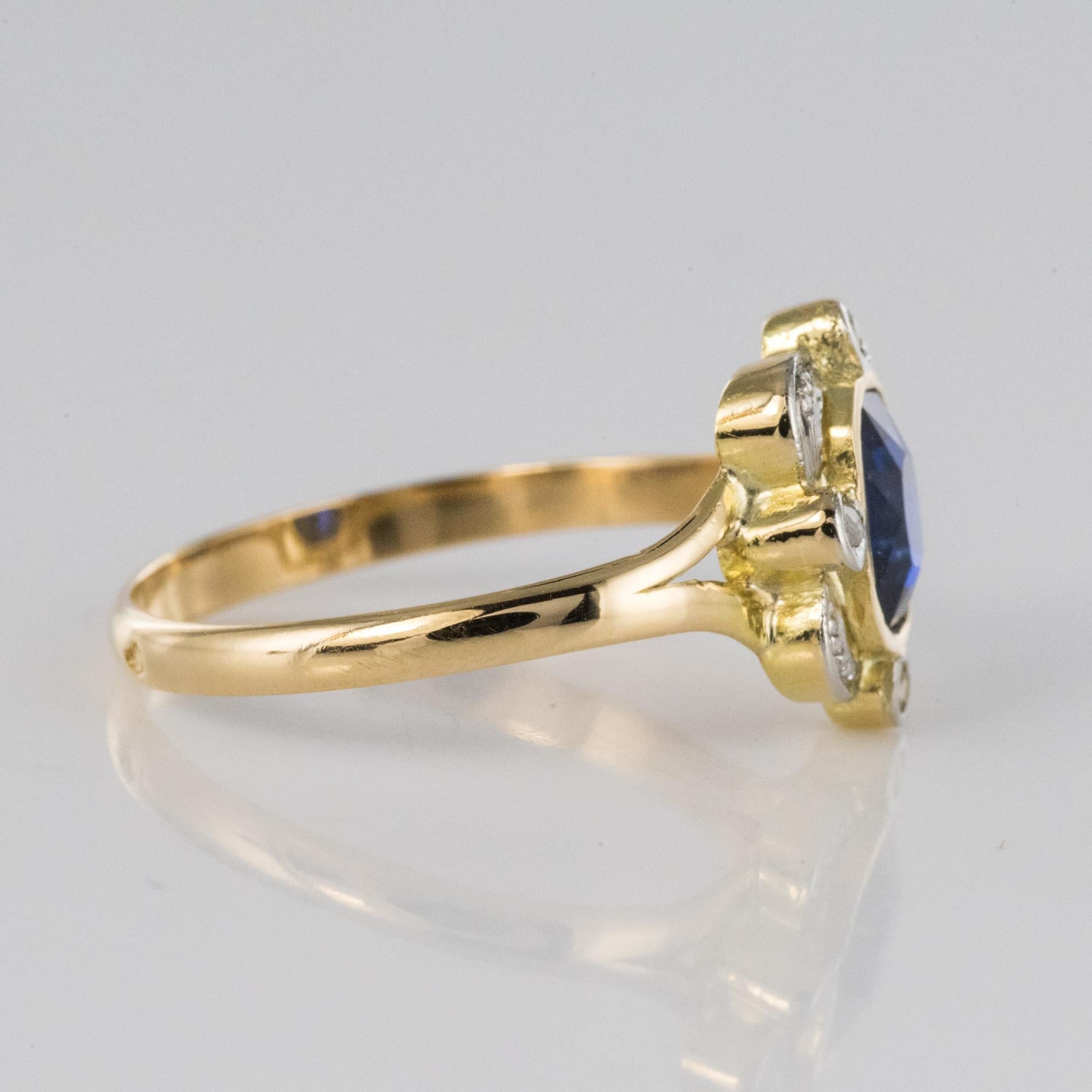French 20th Century Sapphire Rose-Cut Diamonds 18 Karat Yellow Gold Ring 3
