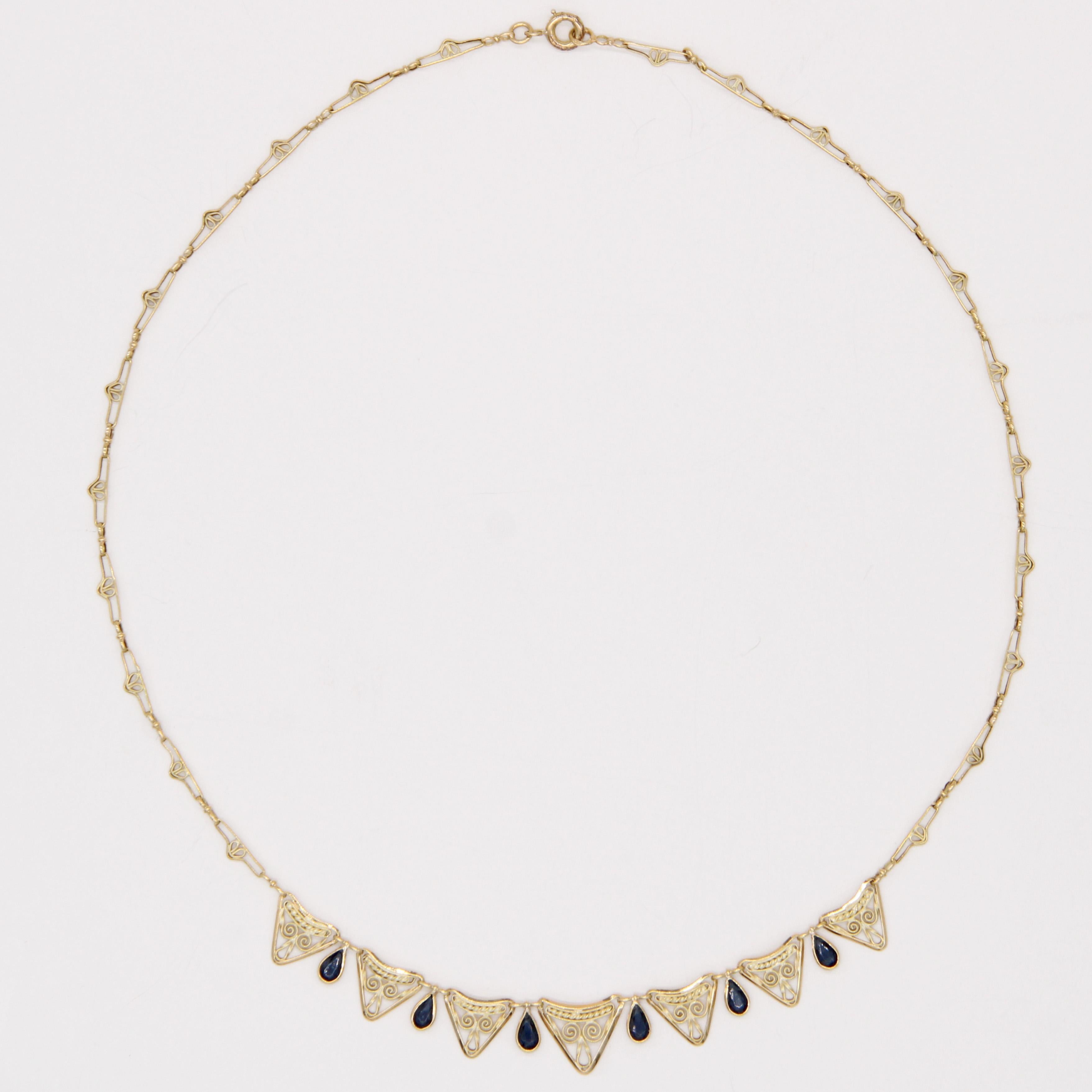 Collier Drapery en or jaune 18 carats et saphirs français du 20e siècle en vente 5