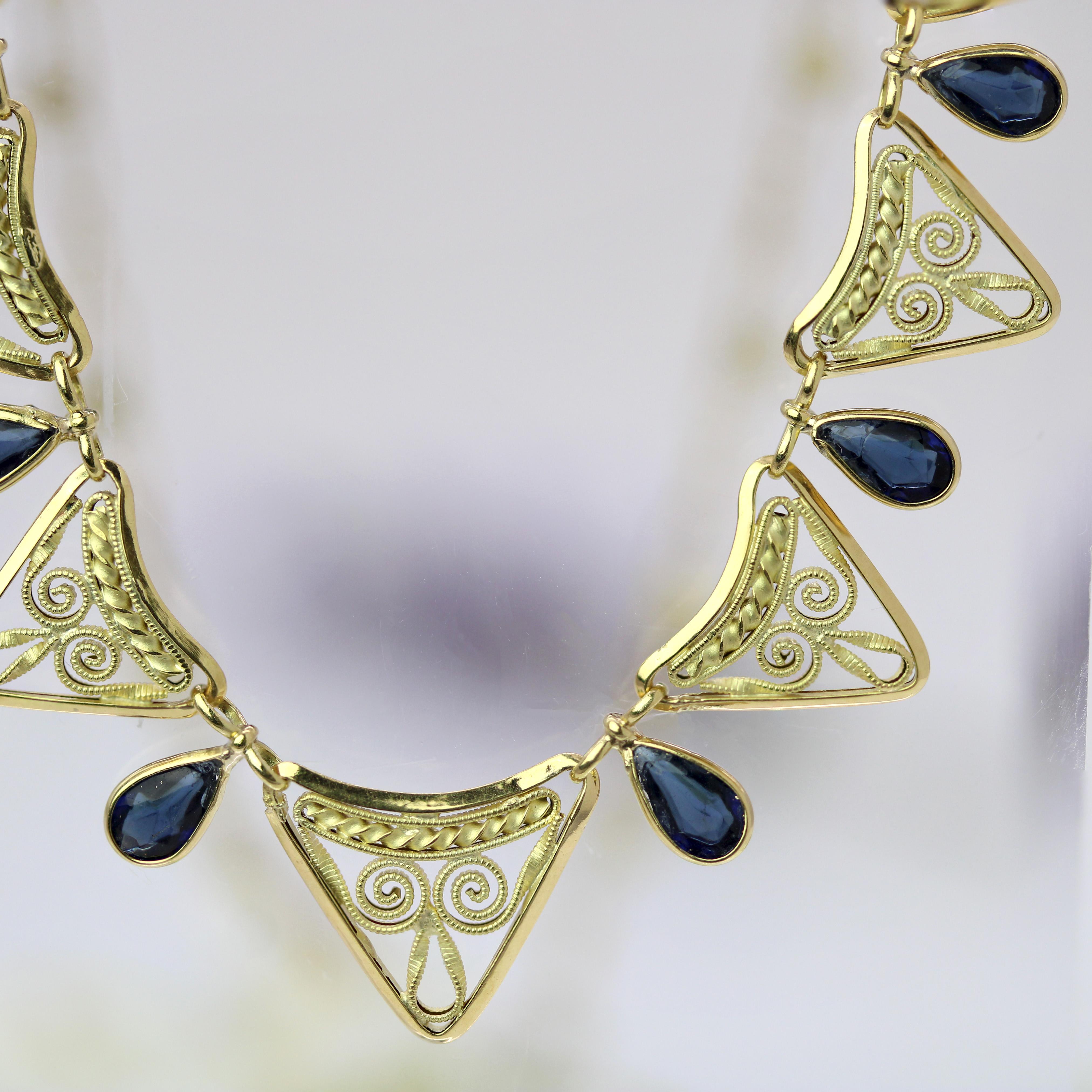 Collier Drapery en or jaune 18 carats et saphirs français du 20e siècle en vente 6