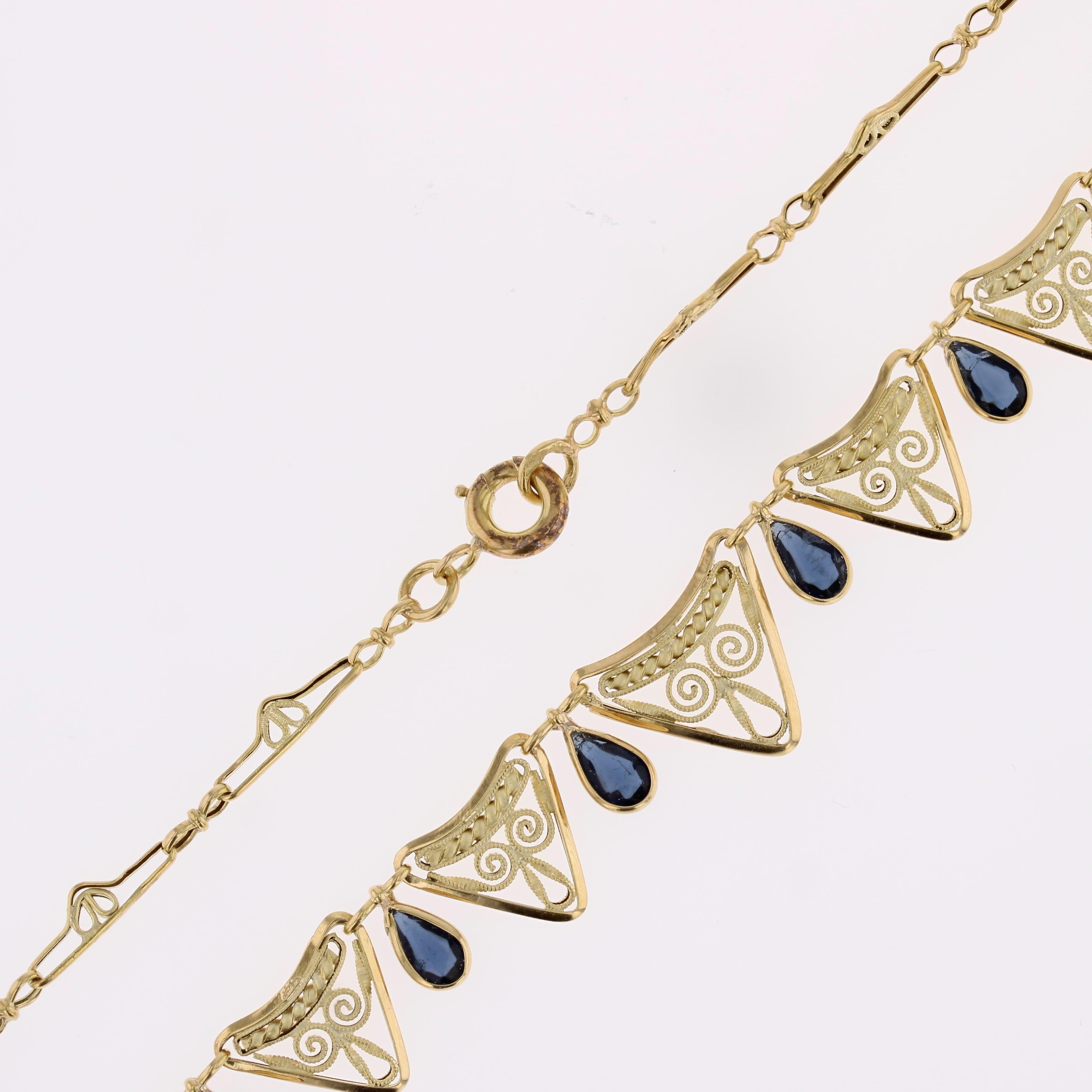 Collier Drapery en or jaune 18 carats et saphirs français du 20e siècle en vente 7