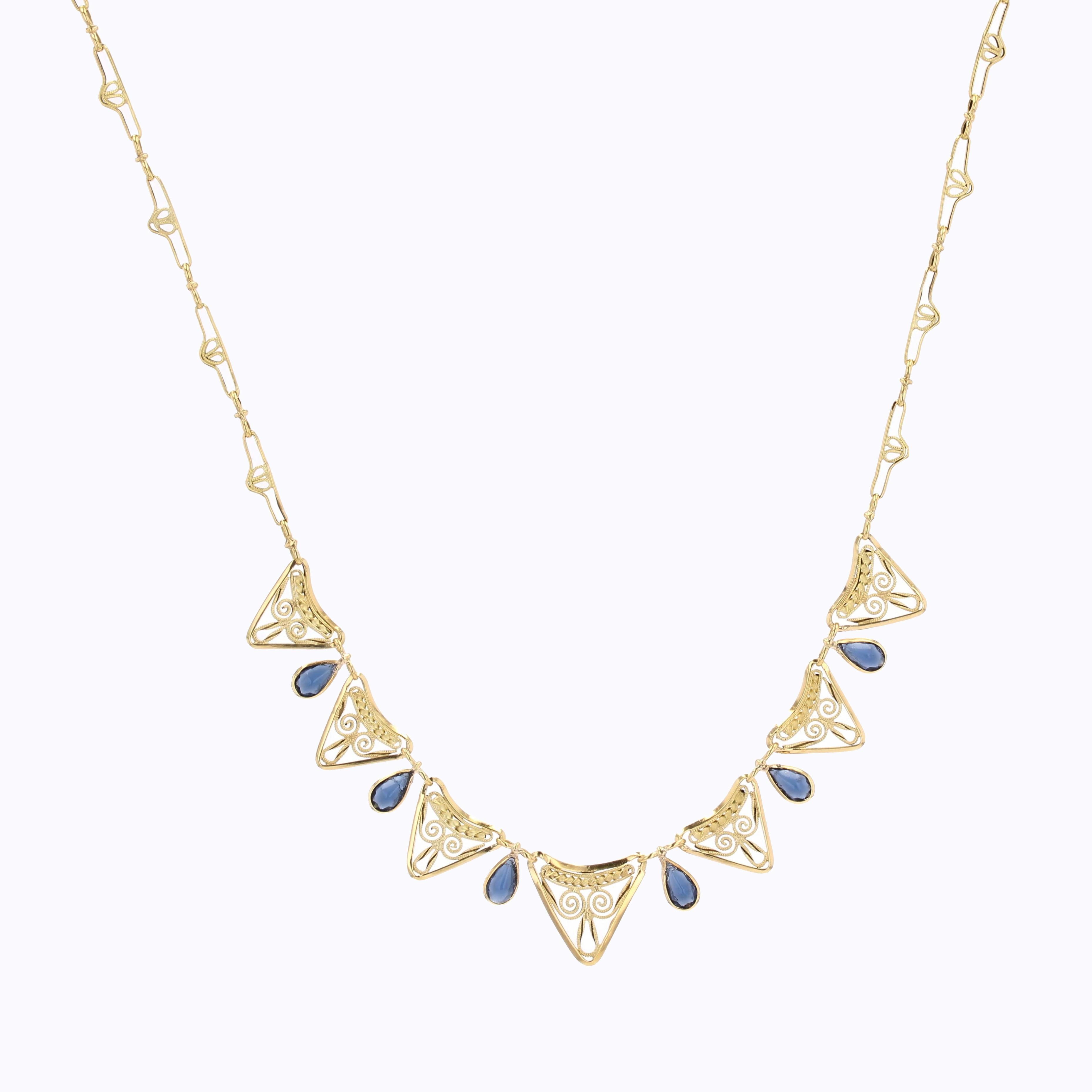 Collier Drapery en or jaune 18 carats et saphirs français du 20e siècle en vente 8