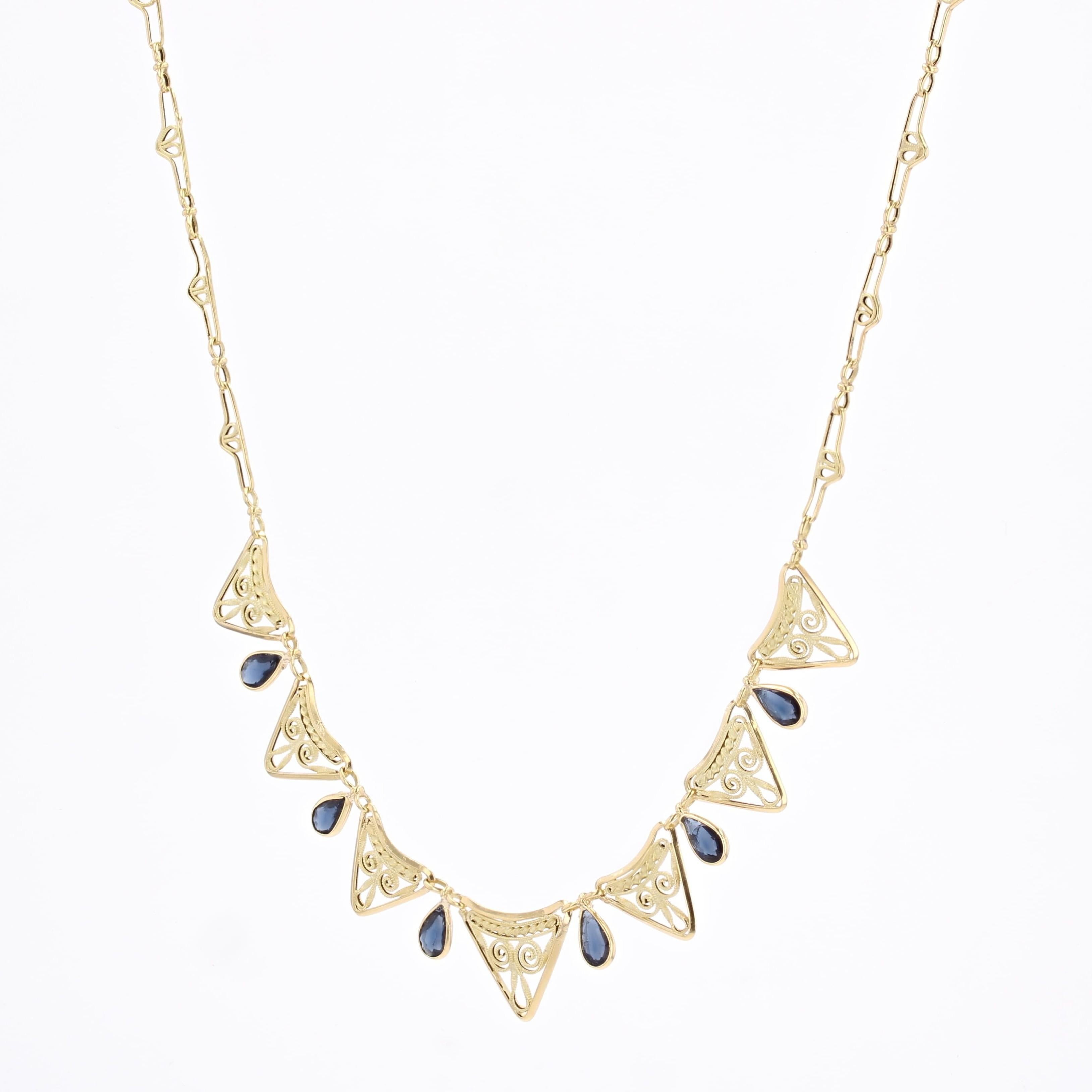 Collier Drapery en or jaune 18 carats et saphirs français du 20e siècle Bon état - En vente à Poitiers, FR