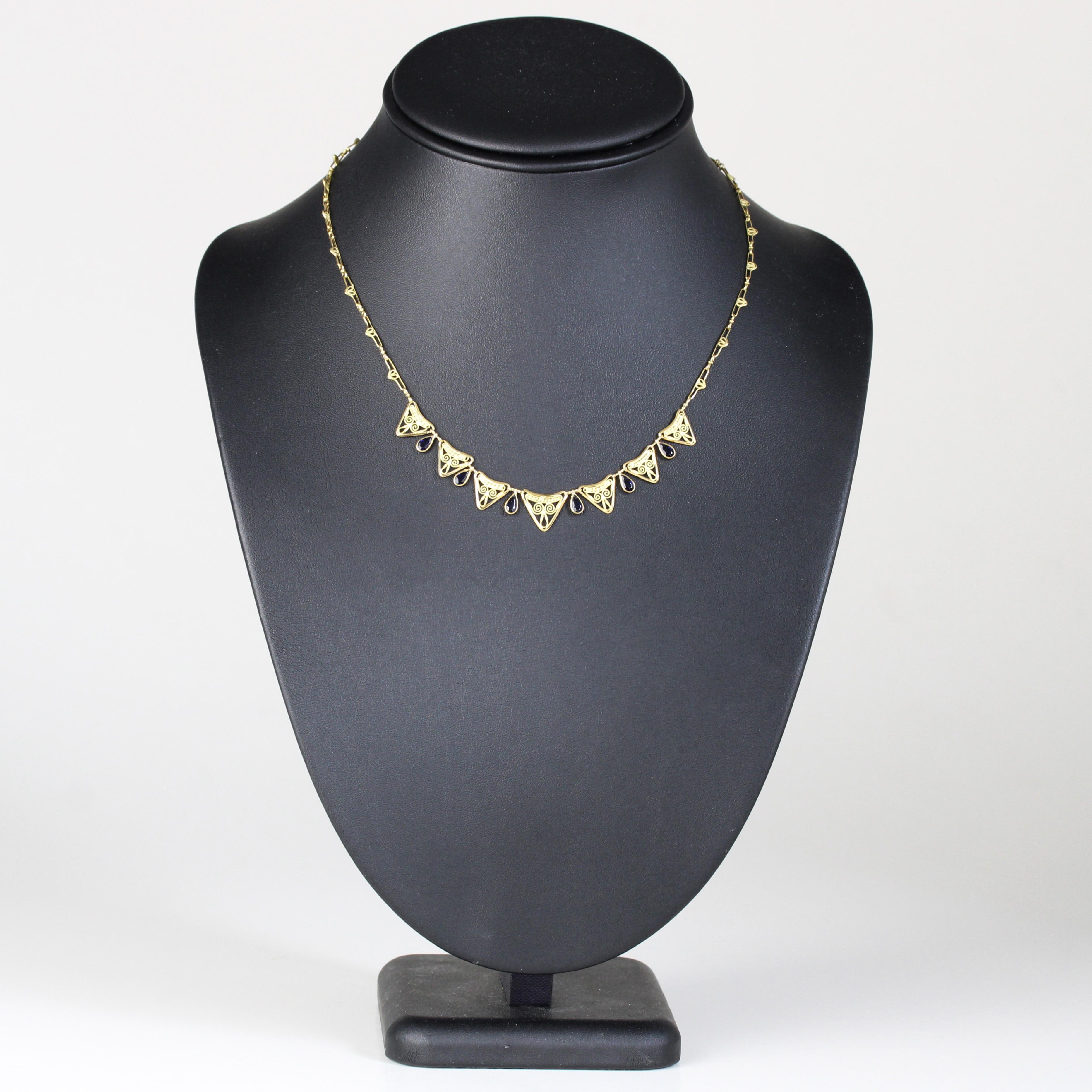 Collier Drapery en or jaune 18 carats et saphirs français du 20e siècle Pour femmes en vente