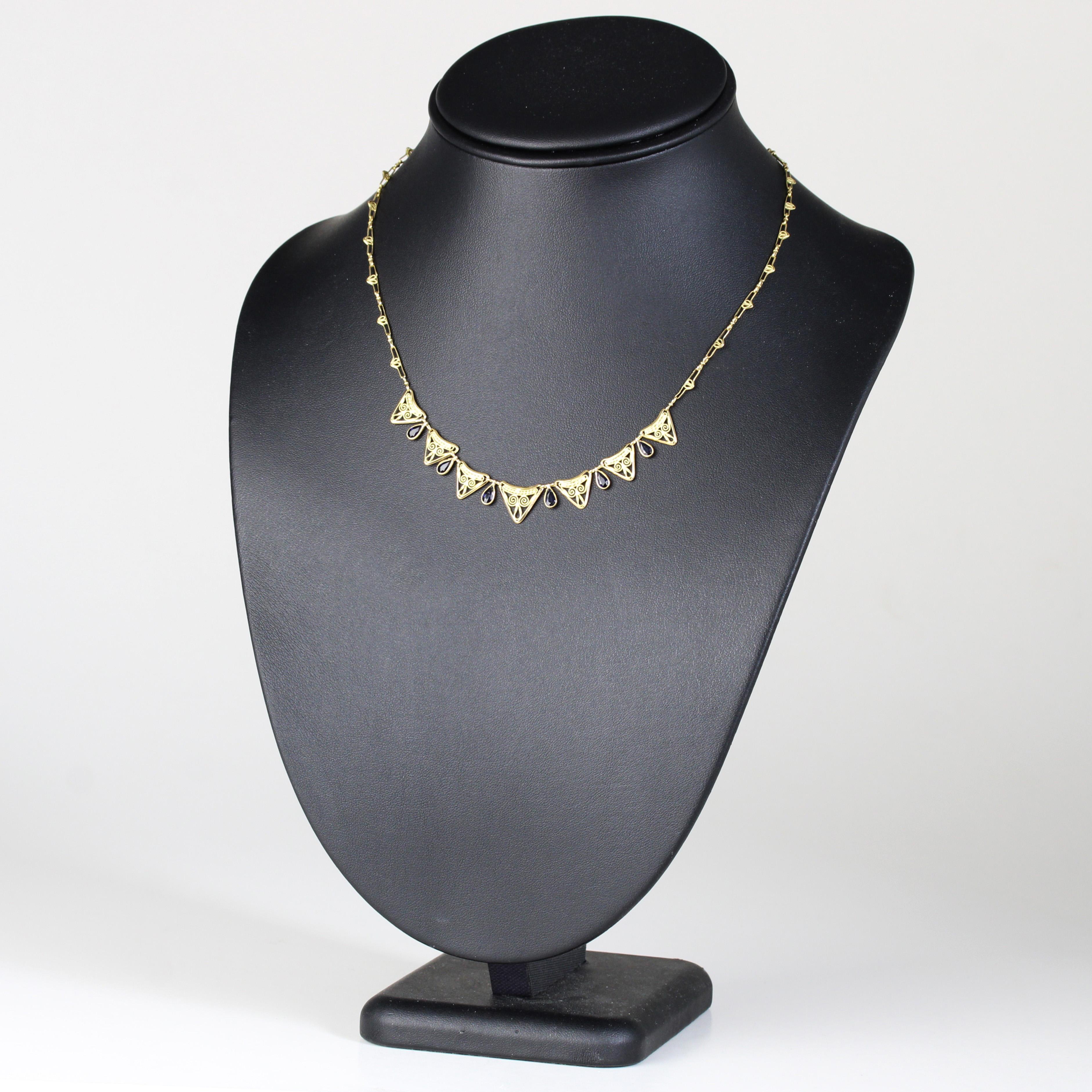Collier Drapery en or jaune 18 carats et saphirs français du 20e siècle en vente 1