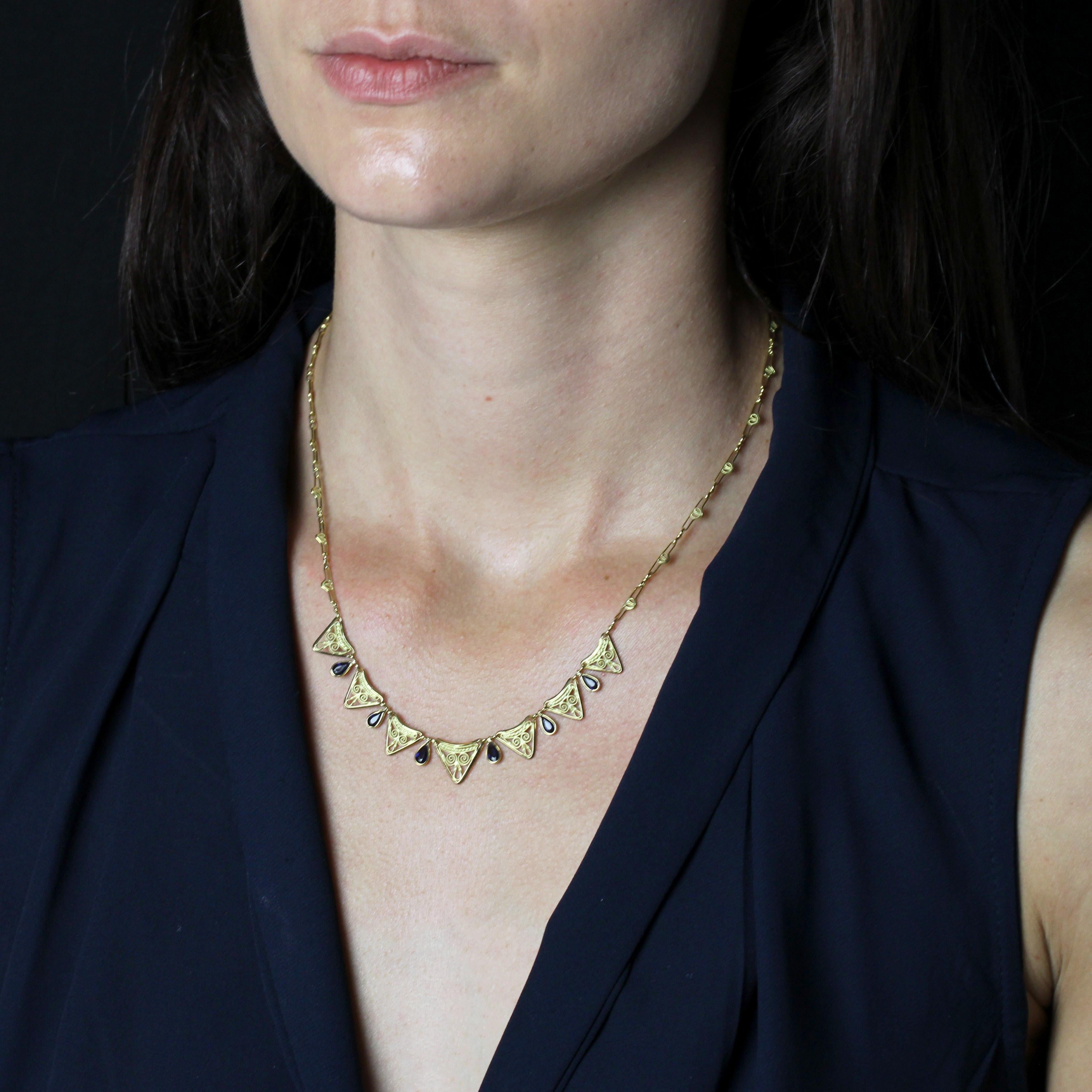 Collier Drapery en or jaune 18 carats et saphirs français du 20e siècle en vente 2