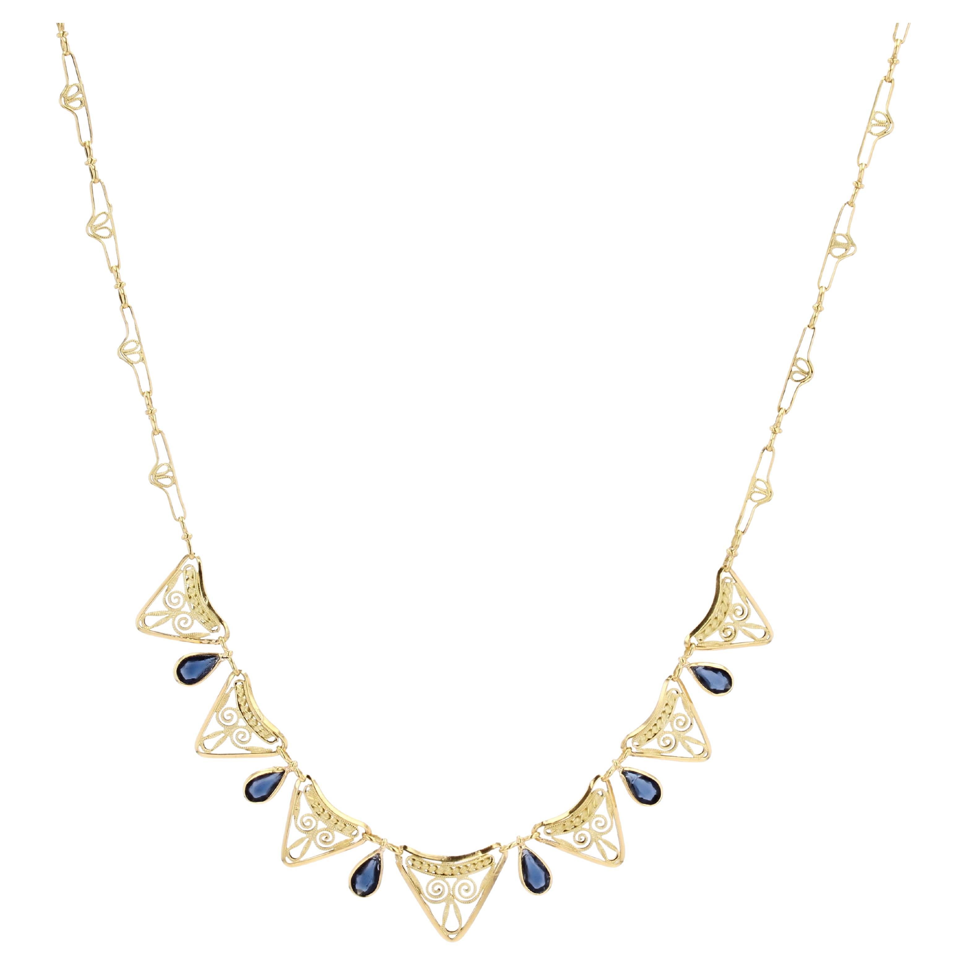 Collier Drapery en or jaune 18 carats et saphirs français du 20e siècle en vente